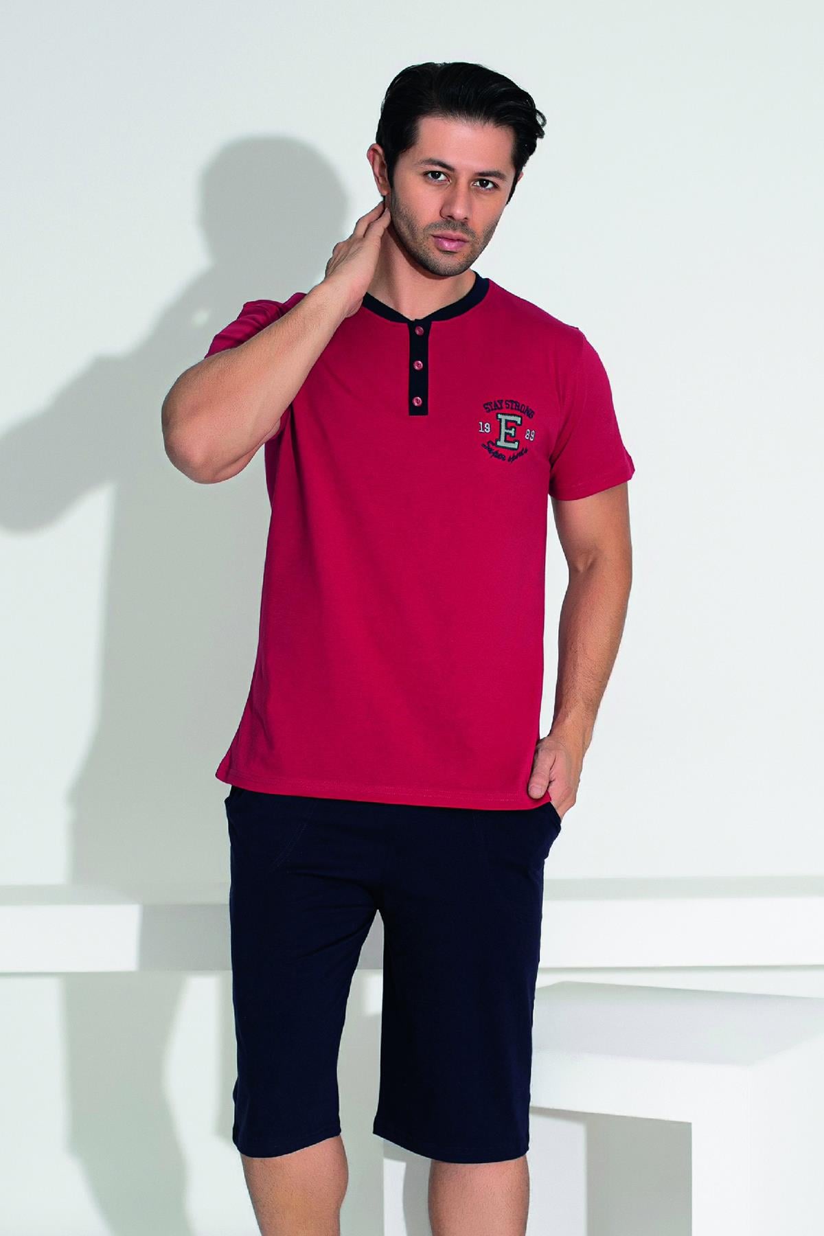 Erkek Şort Tshirt Pijama Takımı 25257 Kırmızı