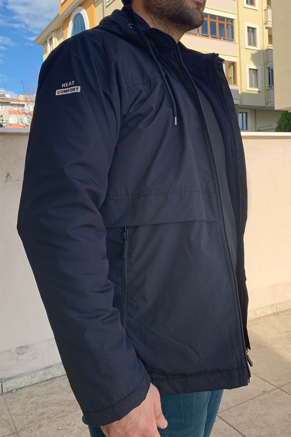İçi Polar Kaplama 3 Cepli Mont Rüzgarlık Yağmurluk