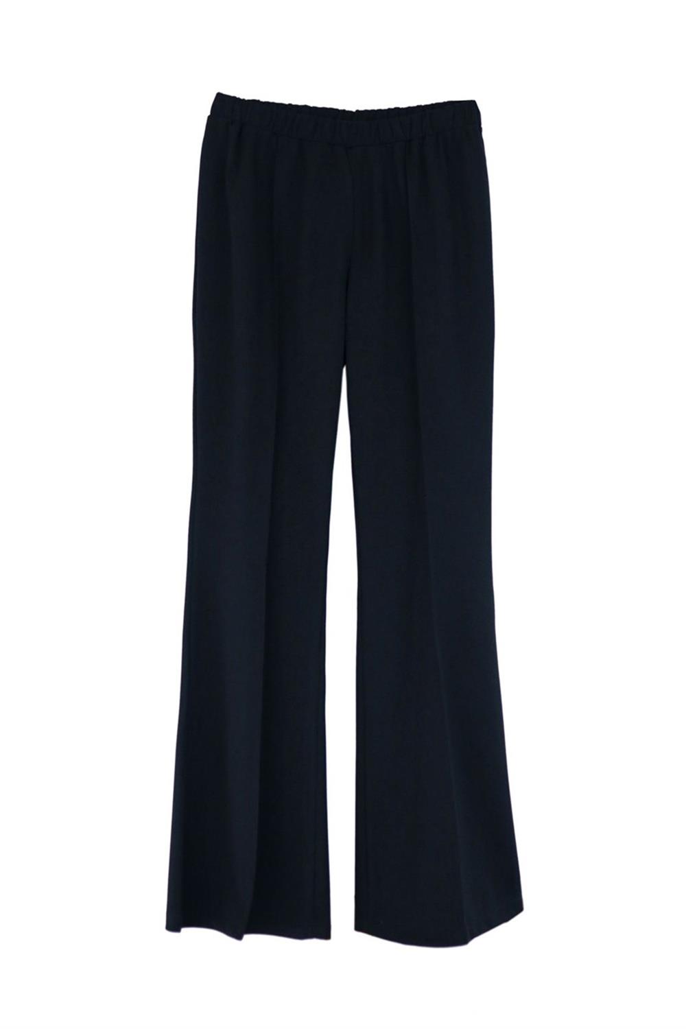 İspanyol Paça Beli Lastikli Scuba Krep Pantalon Siyah