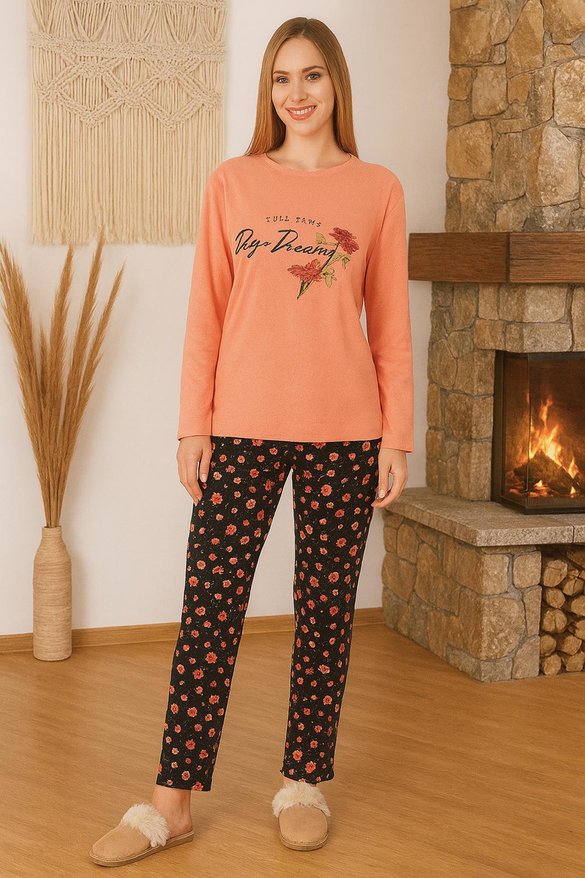 Kadın Desenli Saphire Pijama Takımı 0477 Nar Çiçeği02