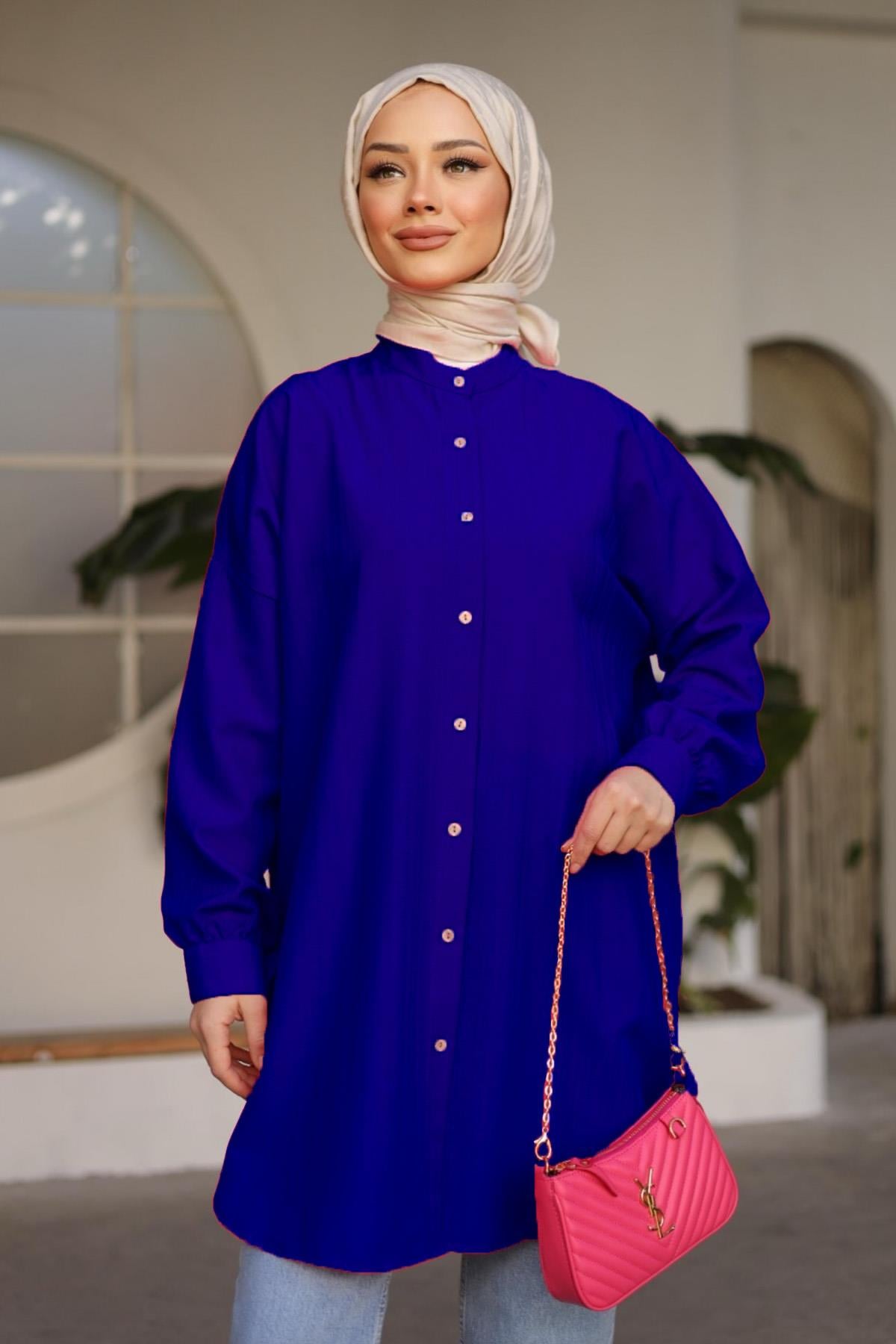 Kadın Viskon Oversize Tunik Gömlek 4092 Mara Saks