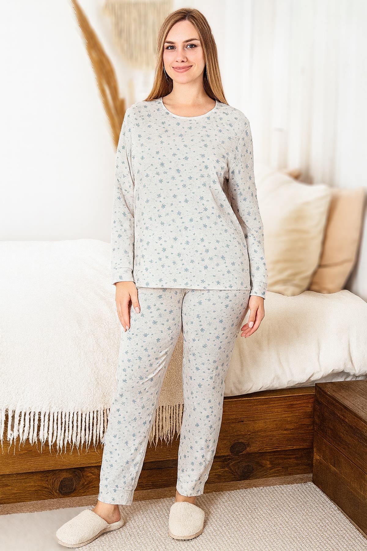 Kadın Yıldız Desen Suprem Pijama Takımı 0465 Gri05