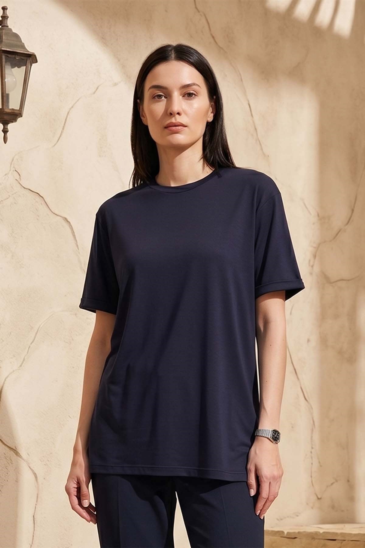 Kısa Kollu Bambu Bluz 161 Lacivert