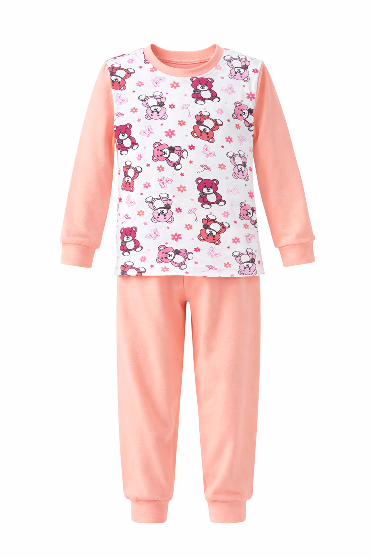 Kız Çocuk Pamuklu Desenli Pijama Takımı 6068-07 Somon
