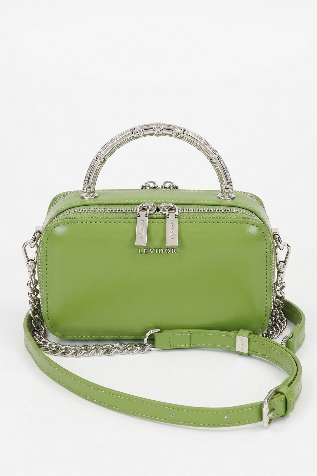 Levidor Premium Çift Göz ve Fermuar Detay Küçük Boy Çanta 930424 Fıstık Yeşil