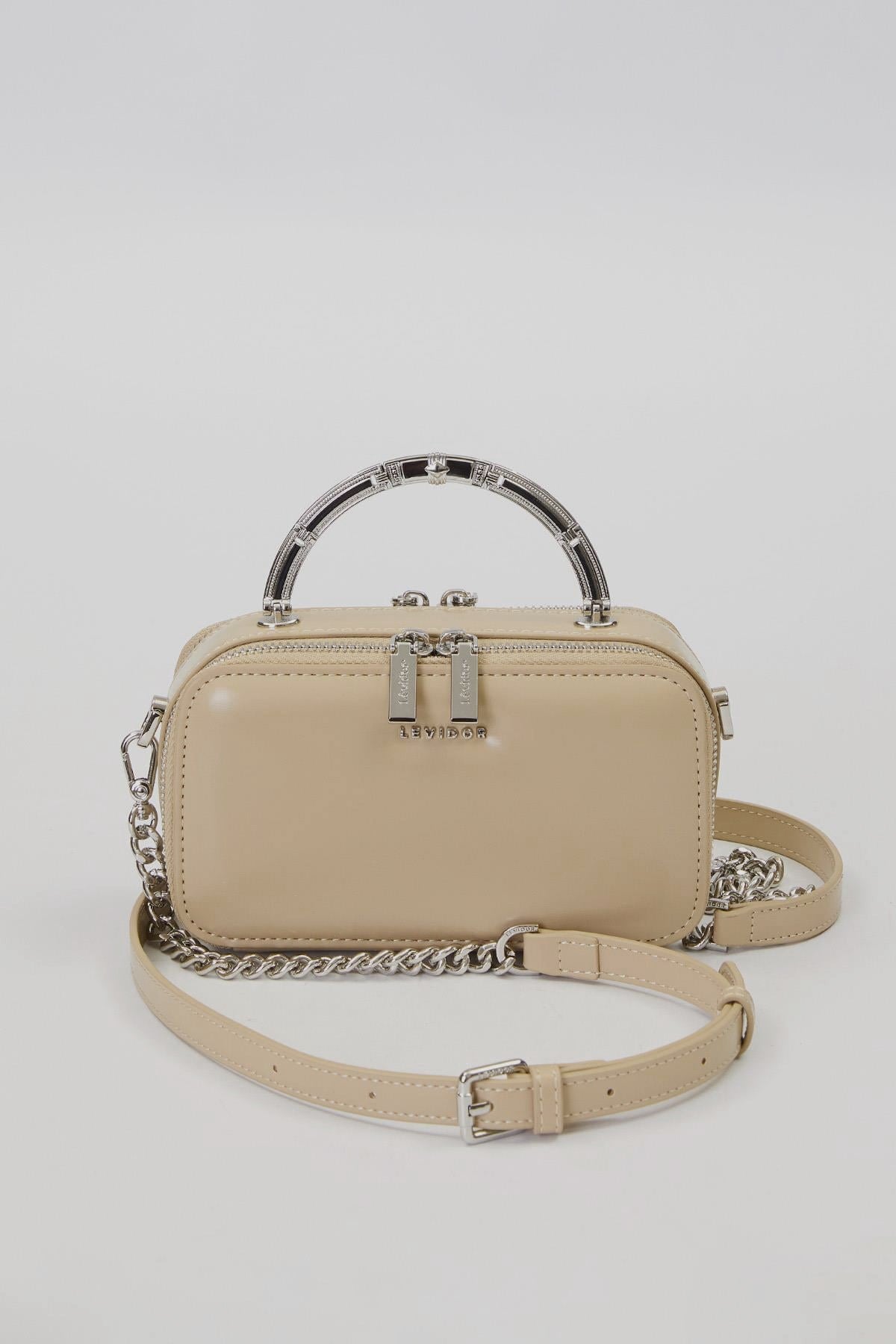 Levidor Premium Çift Göz ve Fermuar Detay Küçük Boy Çanta 930424 Krem