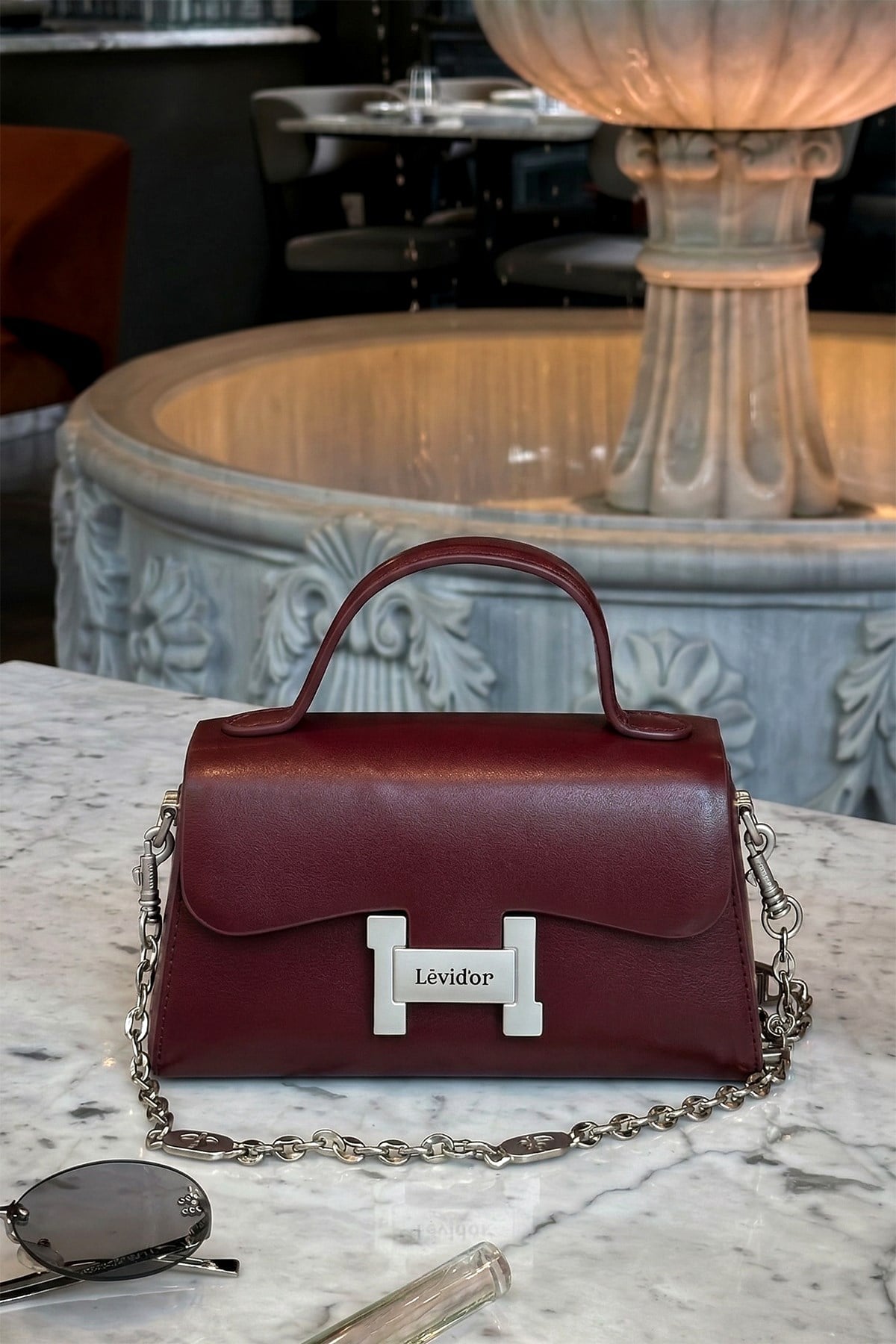Levidor Premium Küçük Boy Sert Deri Çanta 930238 Bordo