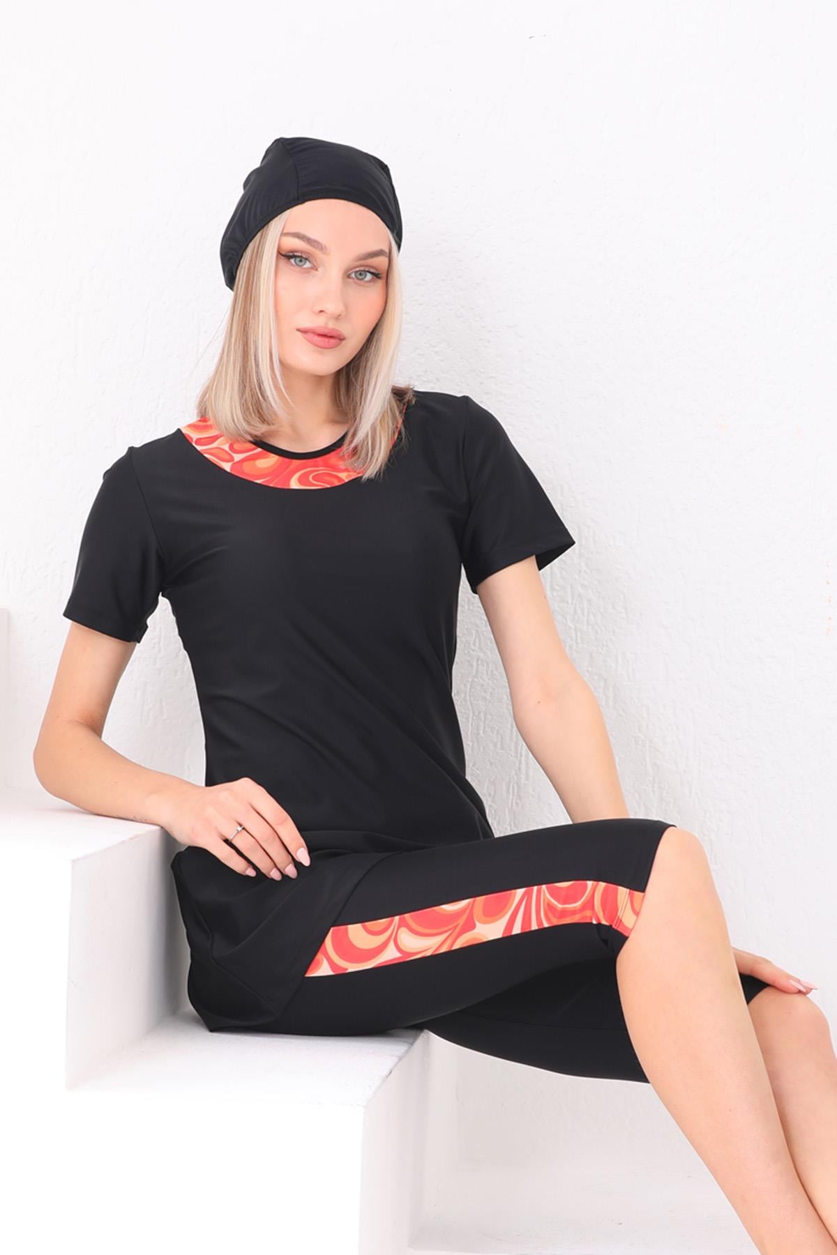 Likralı Yarı Kapalı Mayo 2416 Amber Turuncu