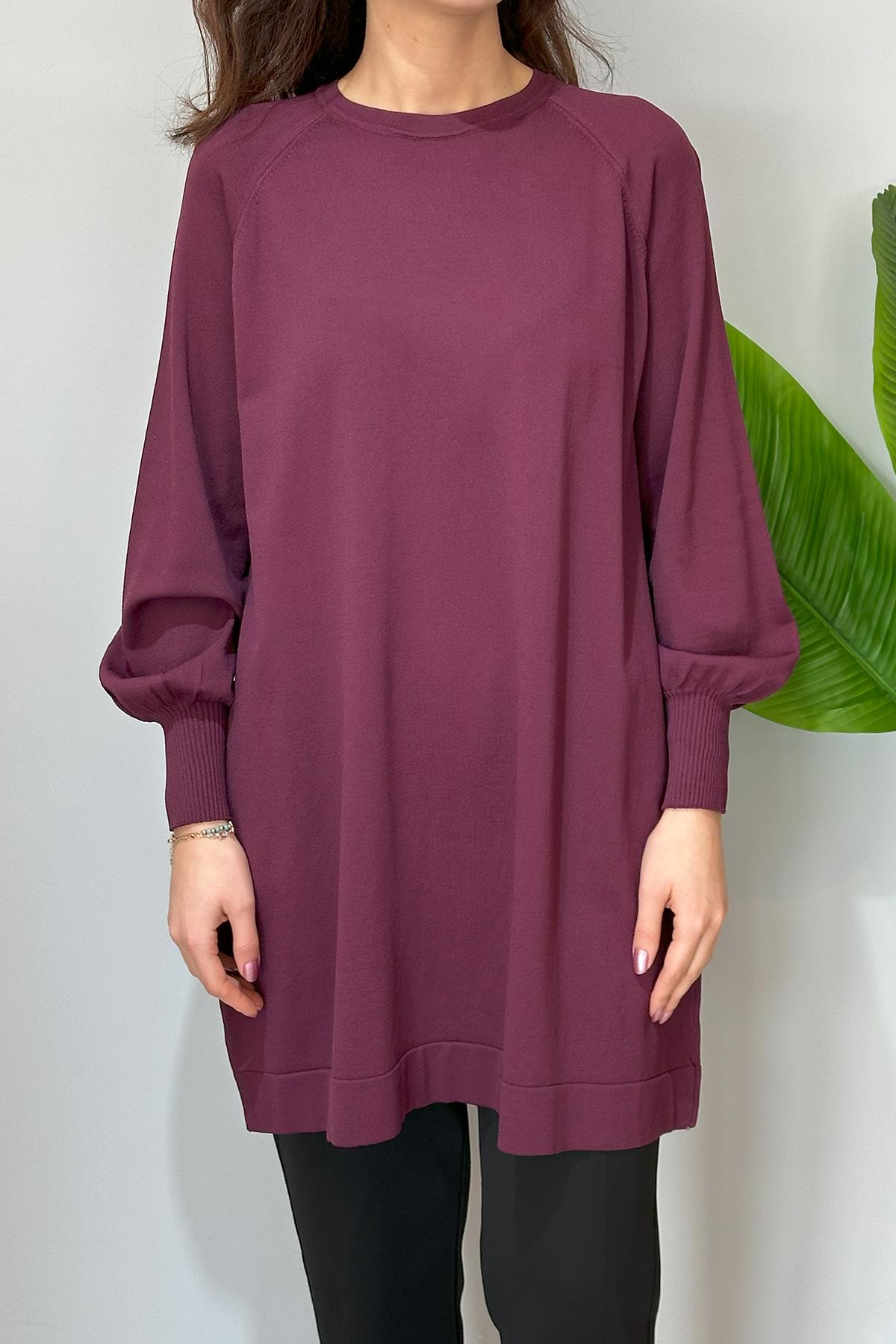 Merserize Bilek Detaylı Basic Tunik 500 Mürdüm