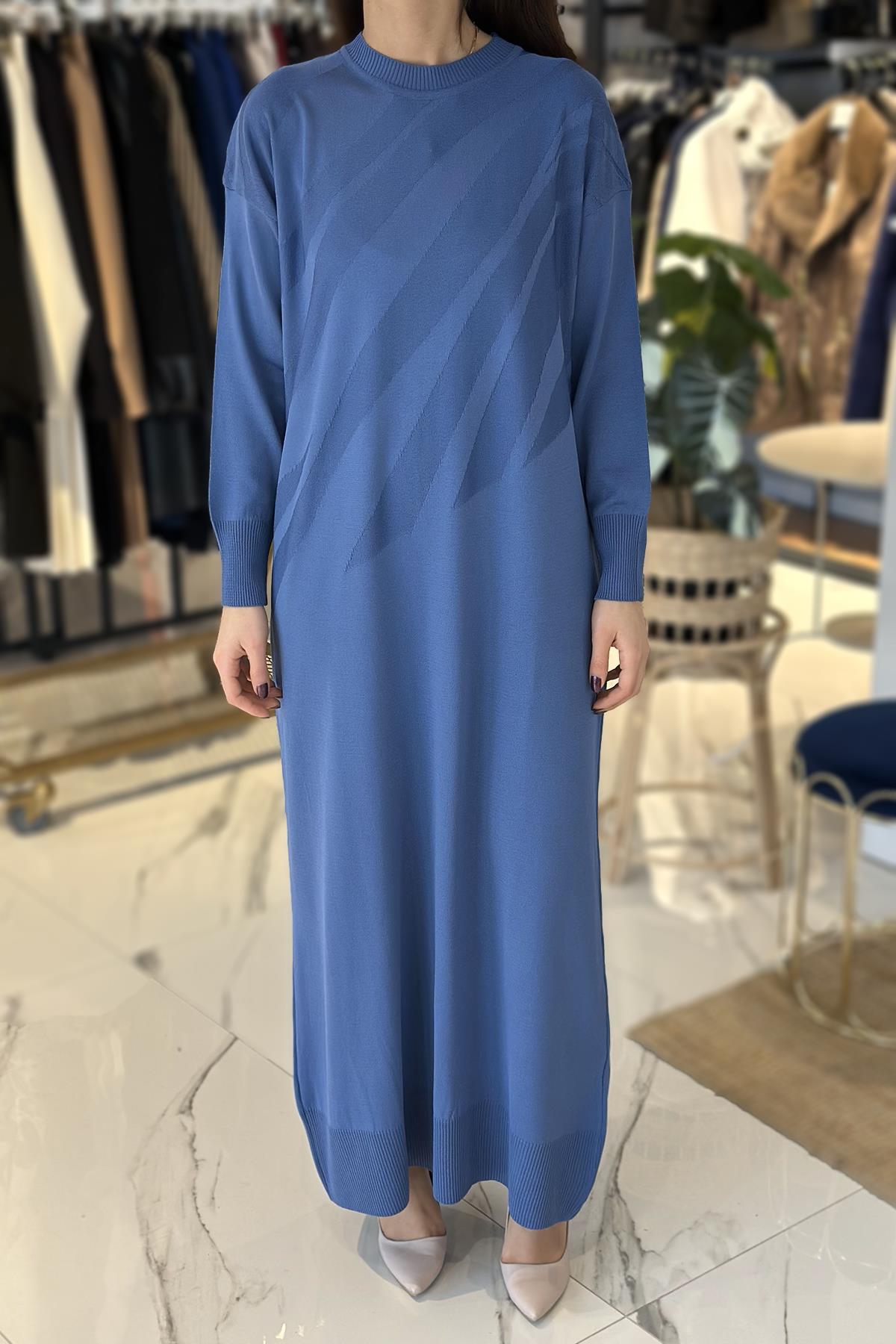 Merserize Uzun Elbise 35021 İndigo