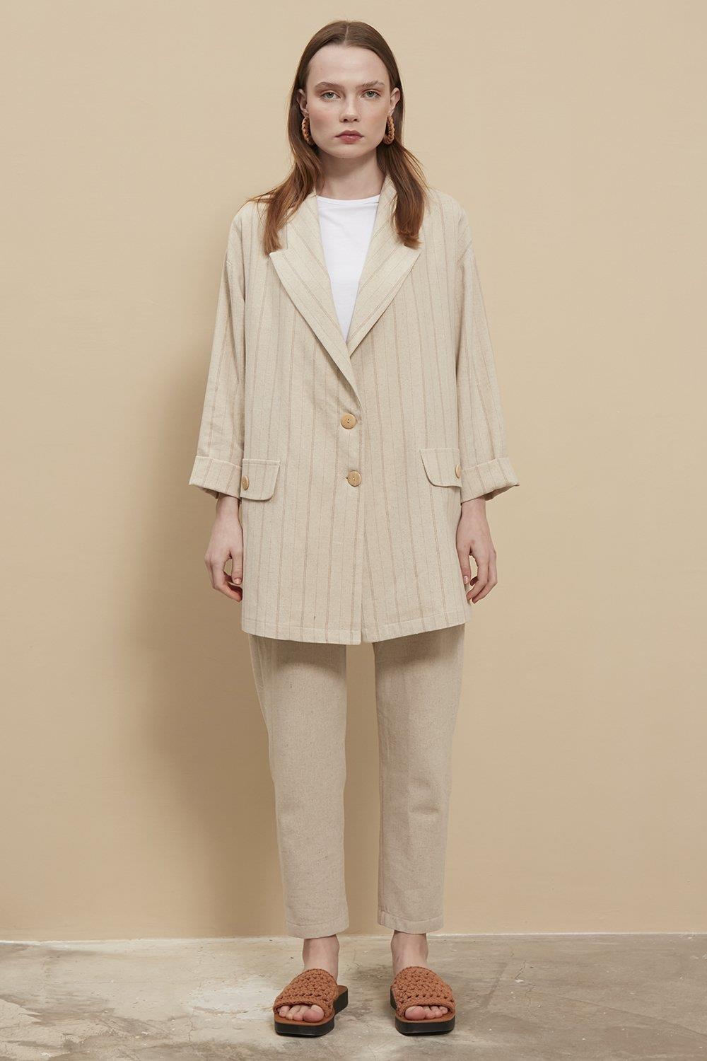 Merwishop Çizgili Blazer Ceket 