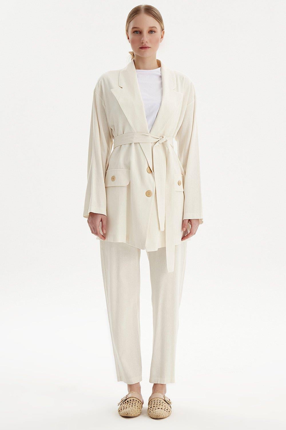 Merwishop Keten Blazer Pantolonlu Takım 501 Bej