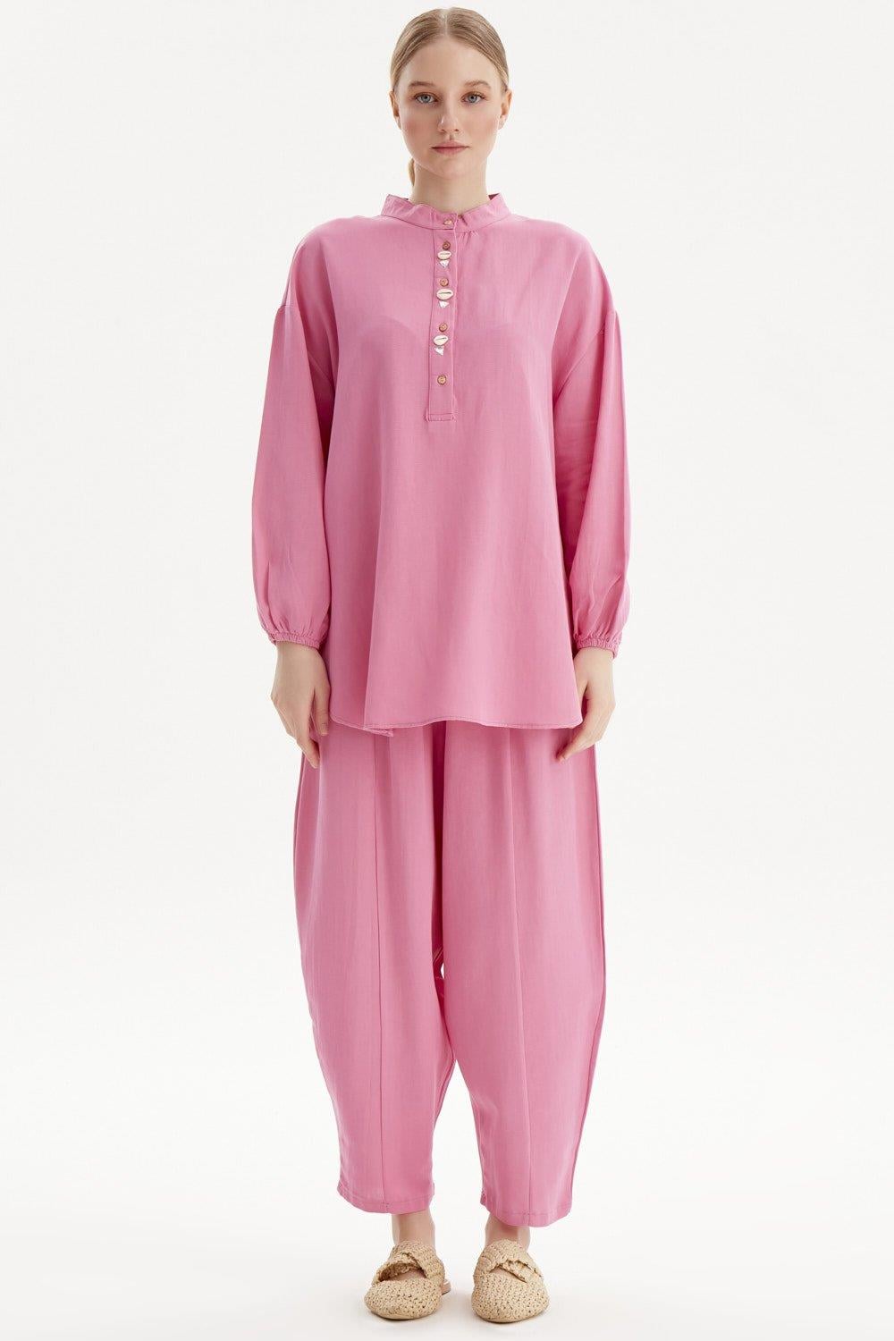 Merwishop Keten Pantolonlu Takım 573 Pembe