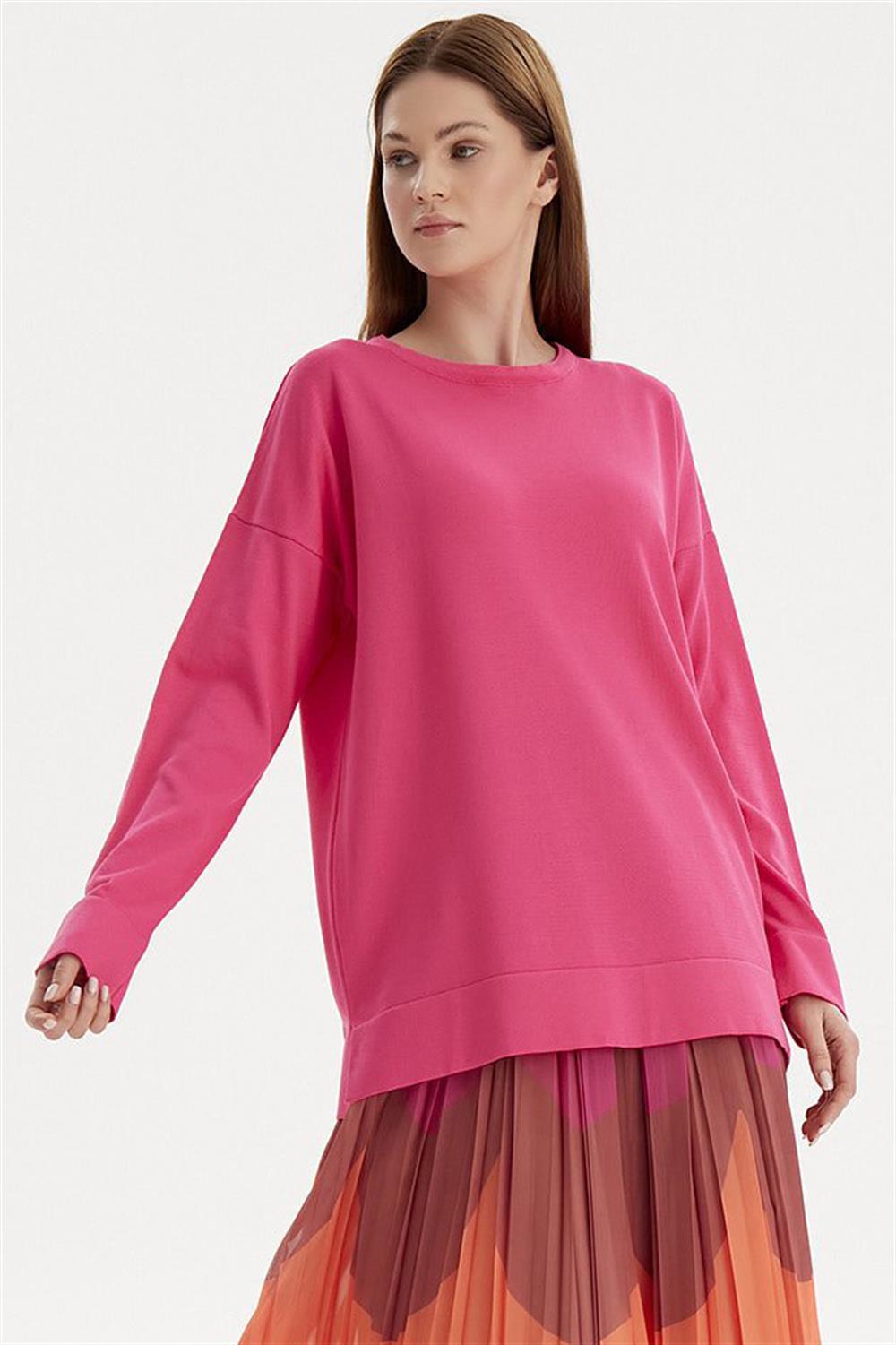 Merwishop Kısa Etek Üstü Merserize Tunik Fuşya