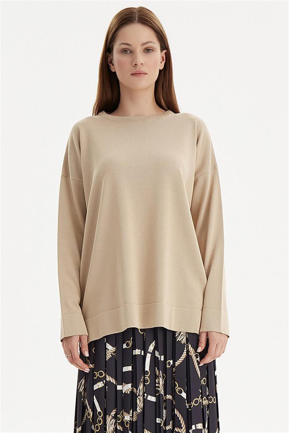 Merwishop Kısa Etek Üstü Merserize Tunik Camel