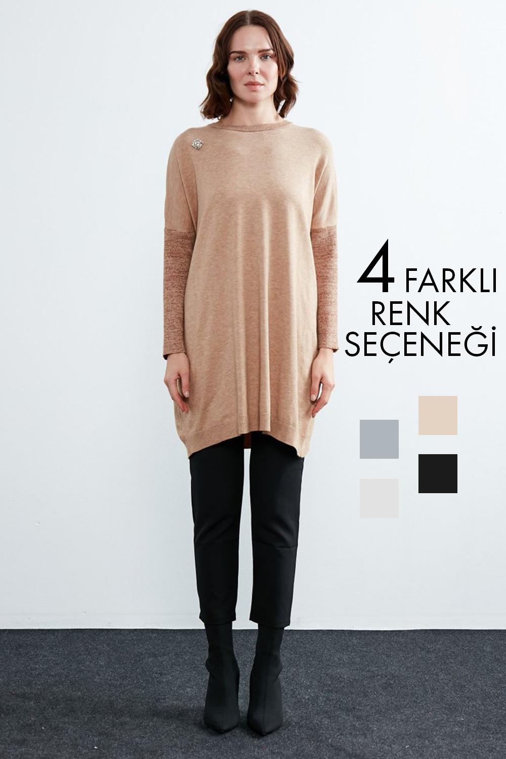 Merwishop Simli Broşlu Triko Tunik