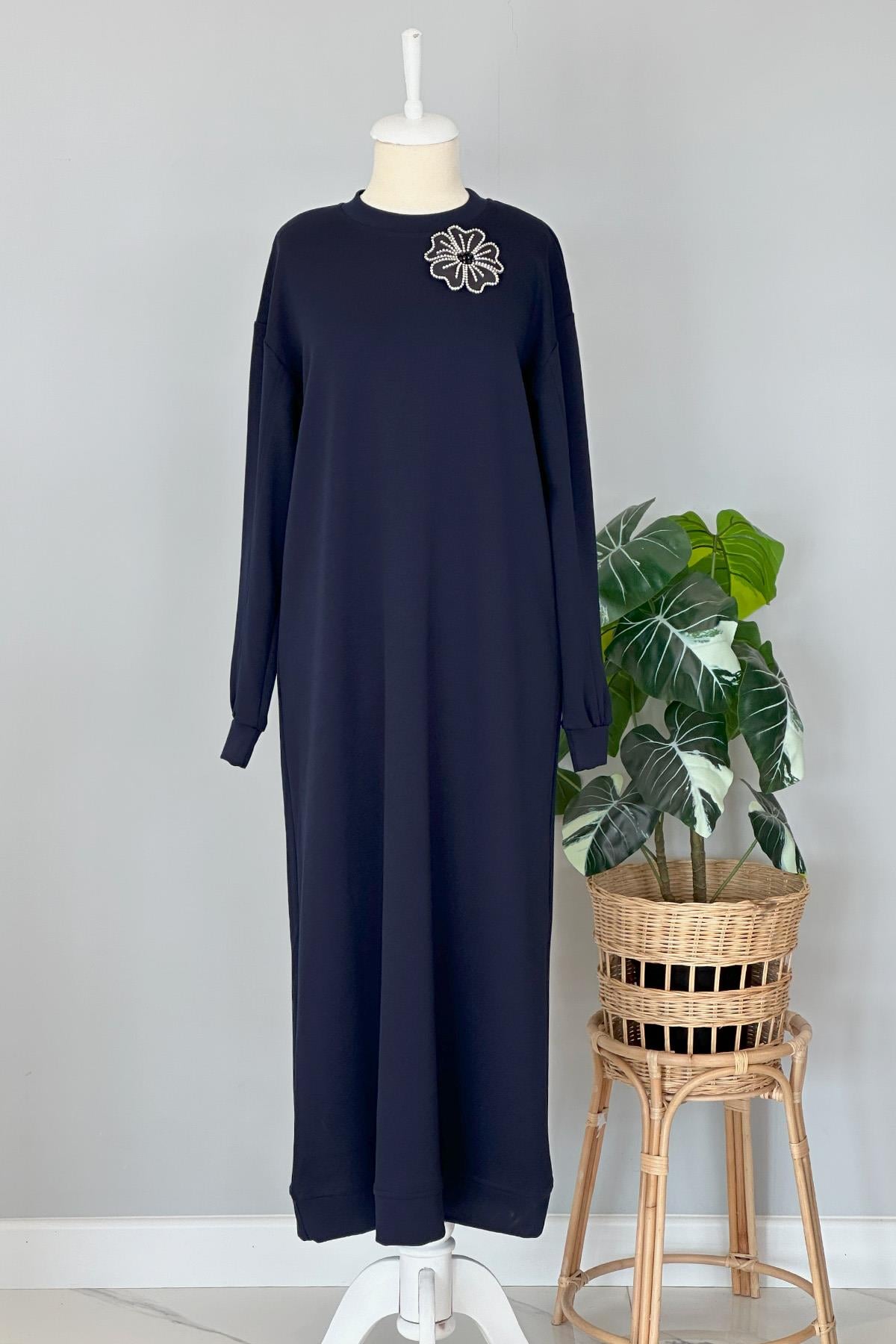 Missemramiss Aksesuarlı Comfort Elbise 4327 Lacivert