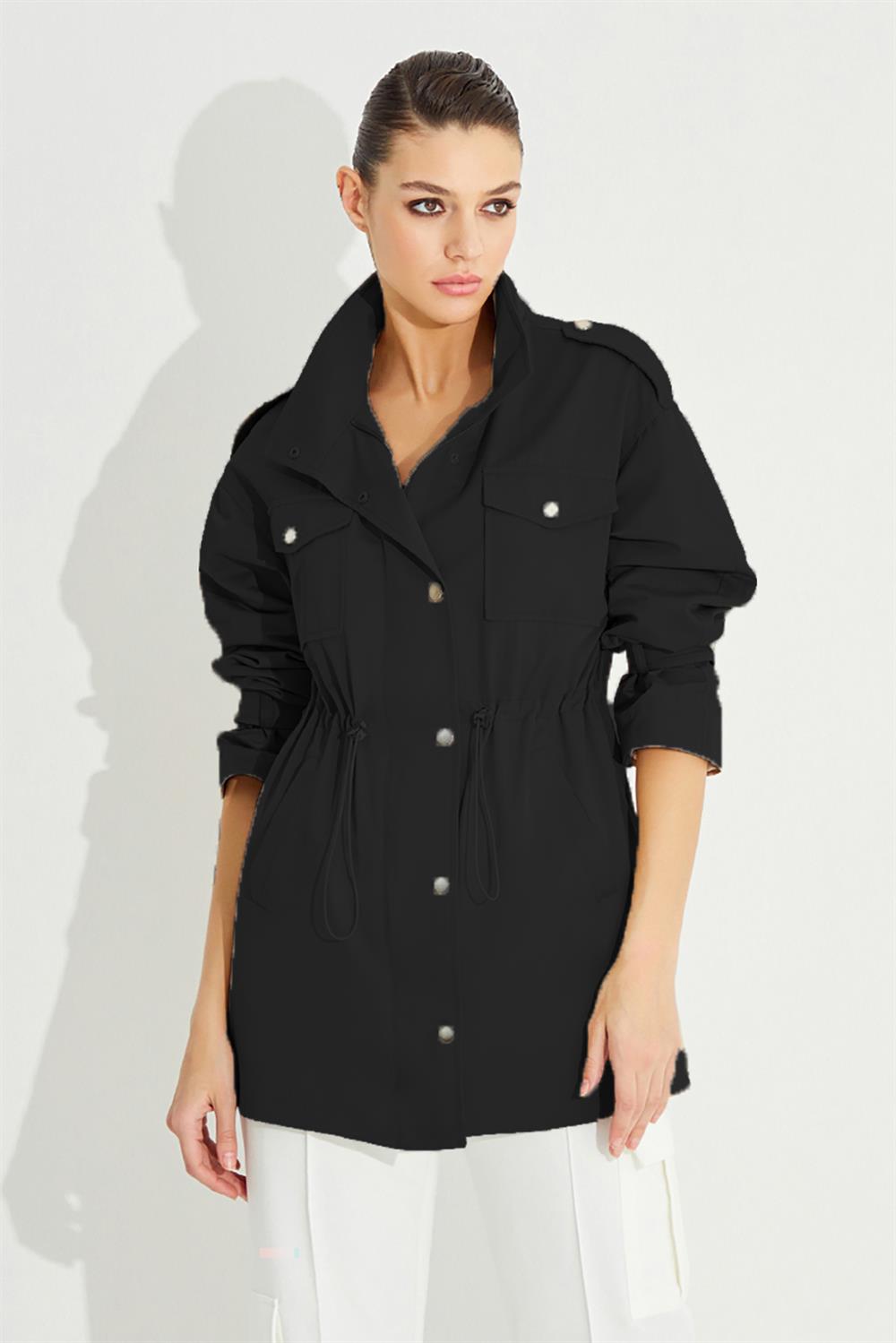 Missemramiss Bel Büzgülü Astarlı Casual Ceket 3776 Siyah