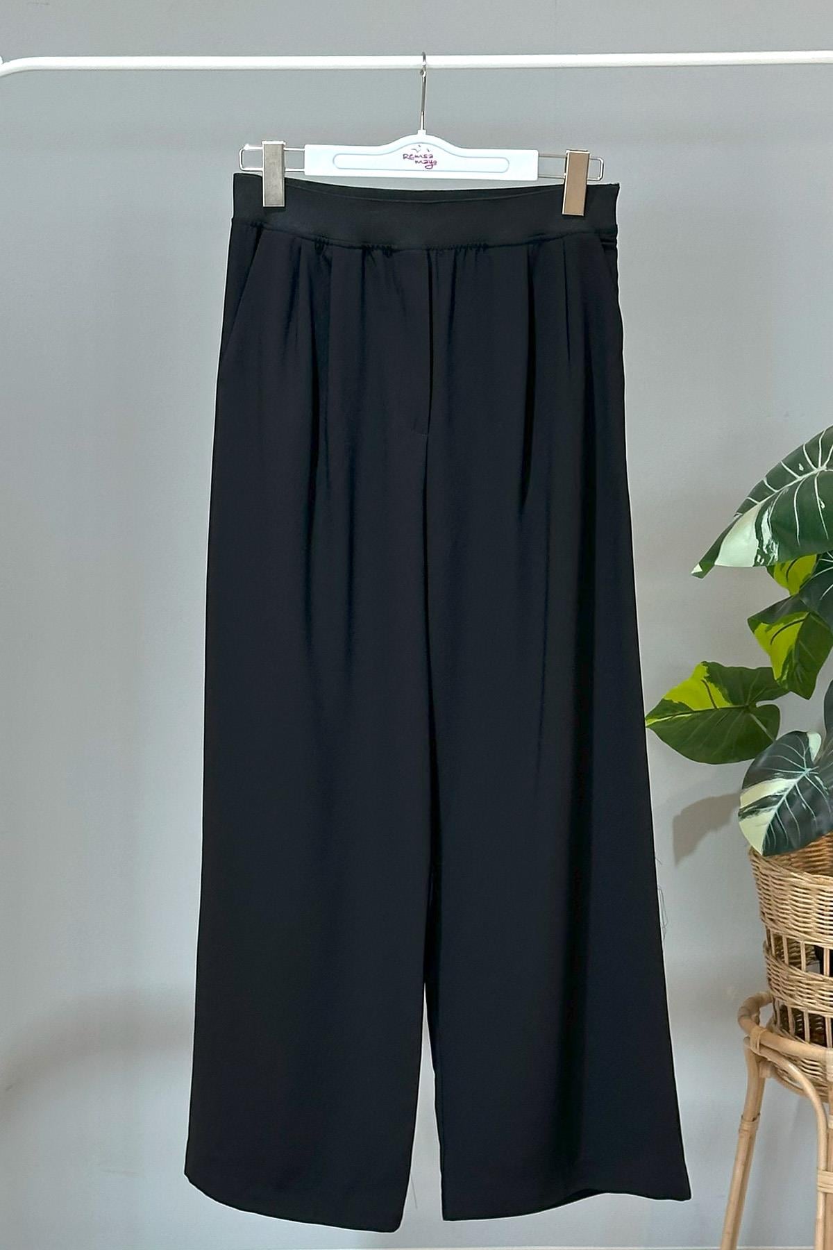 Missemramiss Bel Lastikli Krep Pantolon 4419 Siyah
