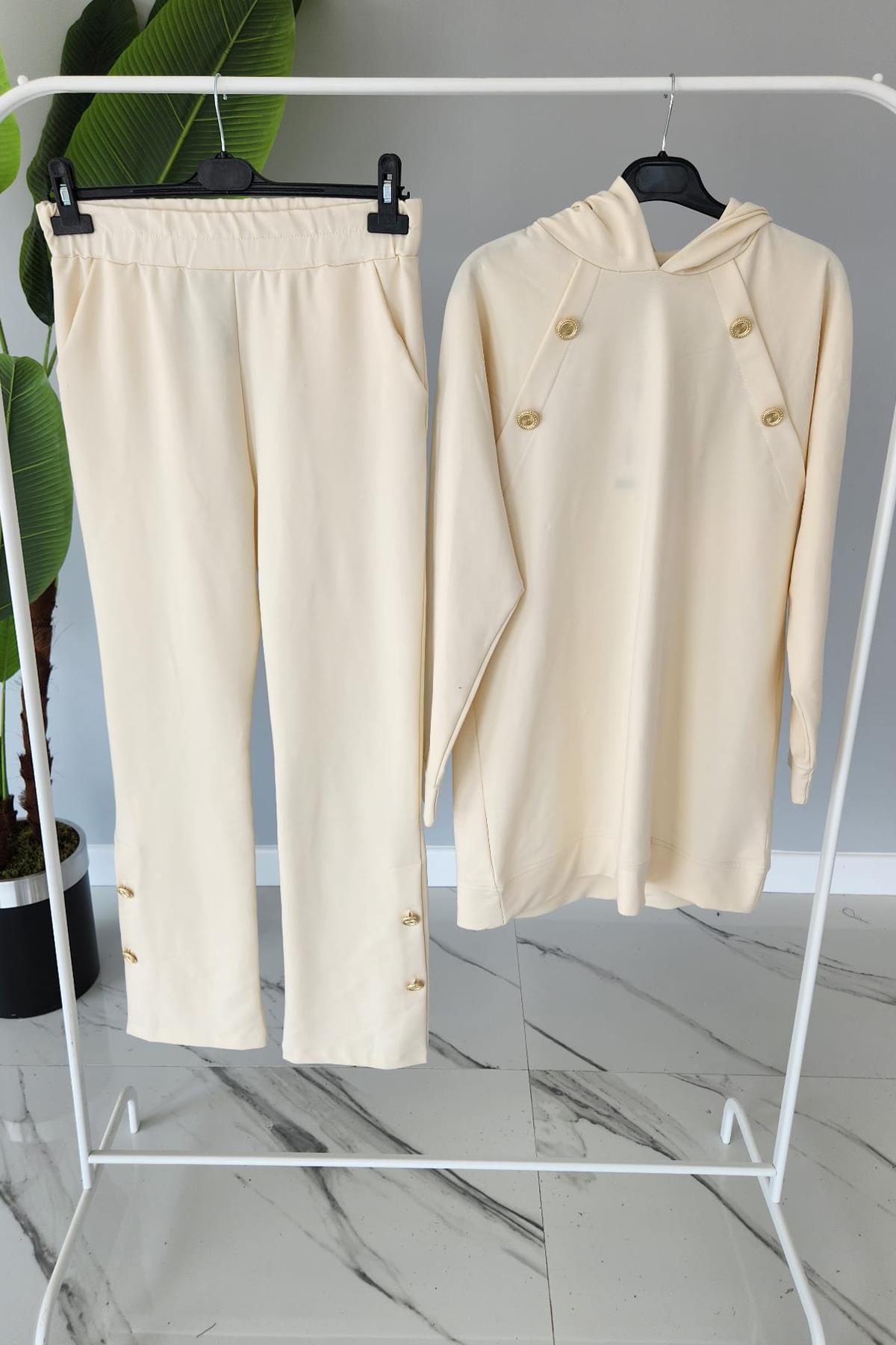 Missemramiss Düğme Detay Basic Takım 4201 Ekru