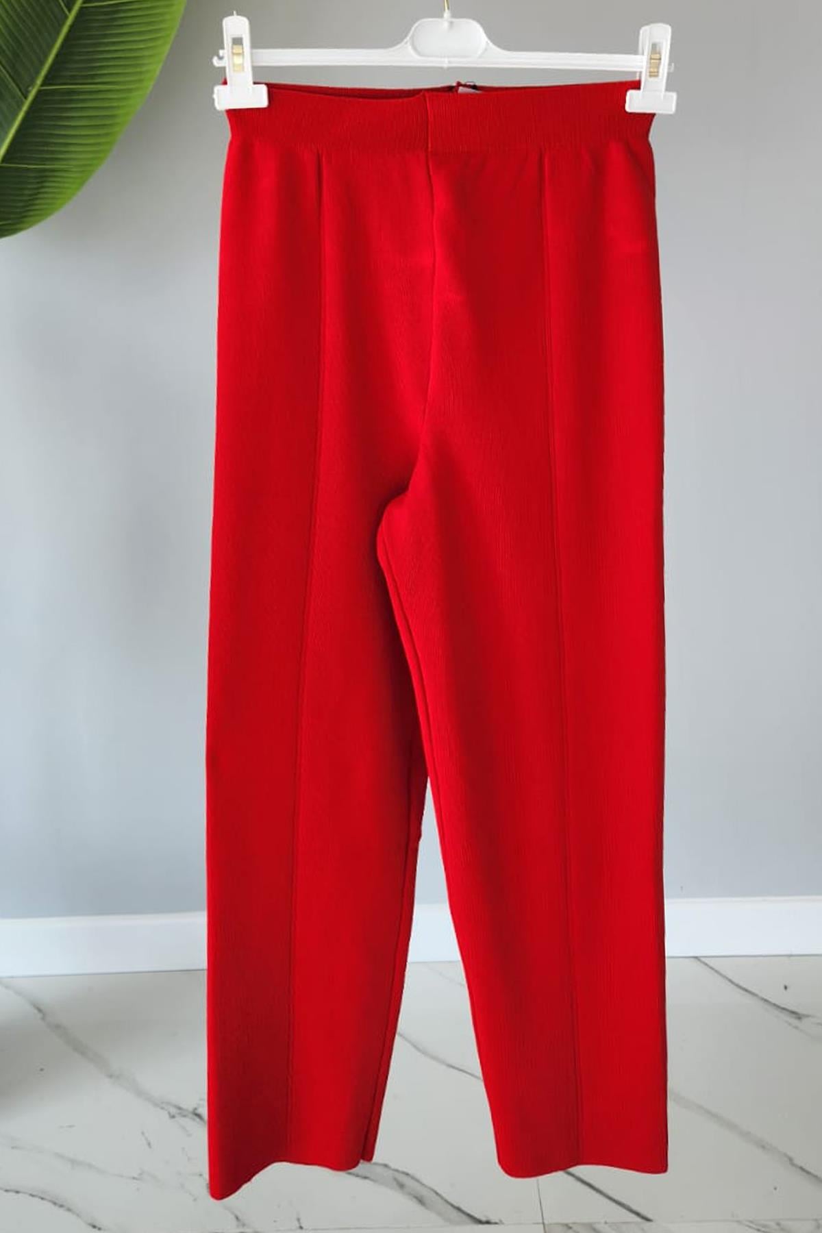 Missemramiss Elegante Pamuklu Triko Pantalon 4159 Kırmızı