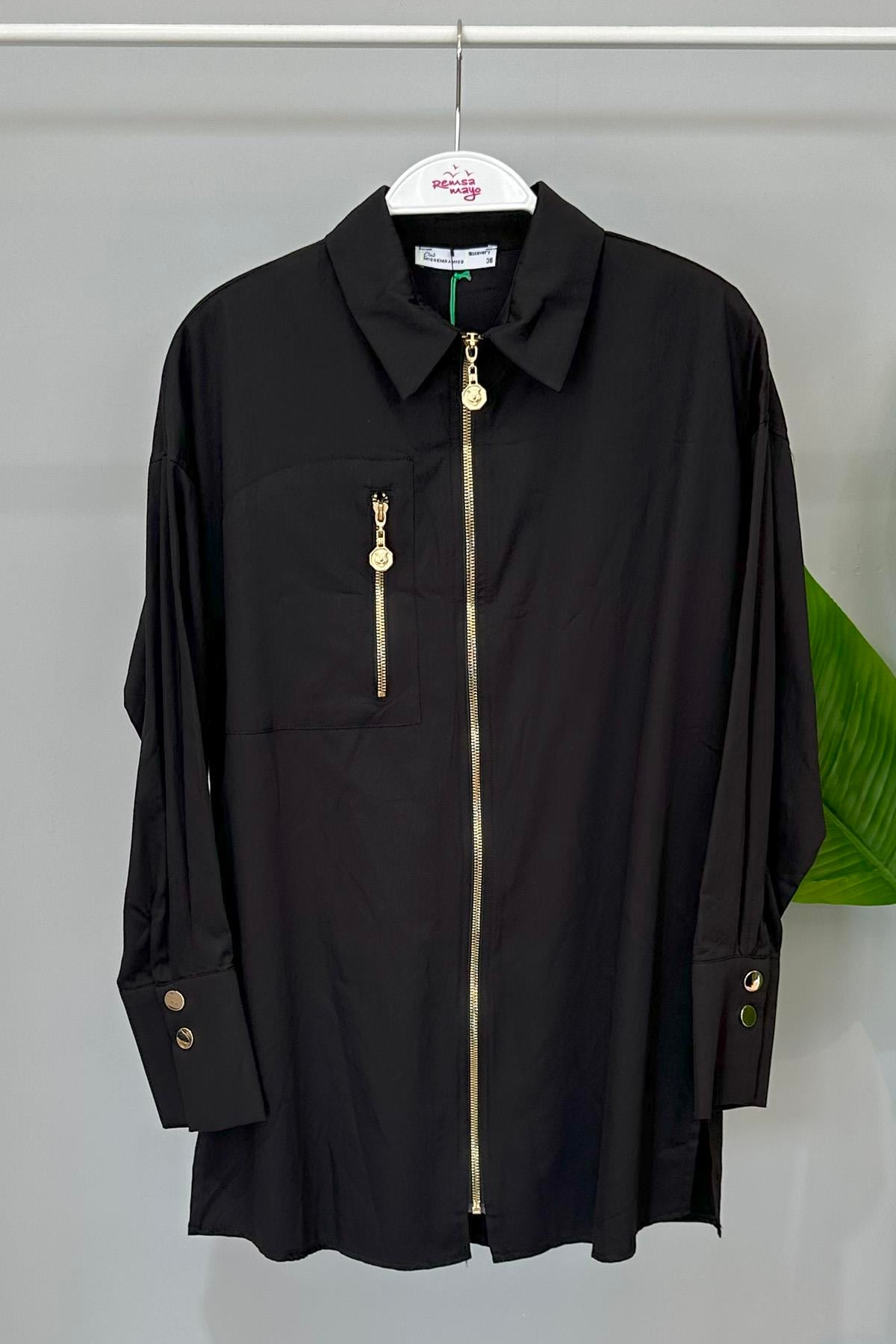 Missemramiss Fermuarlı Gömlek Tunik 4367 Siyah