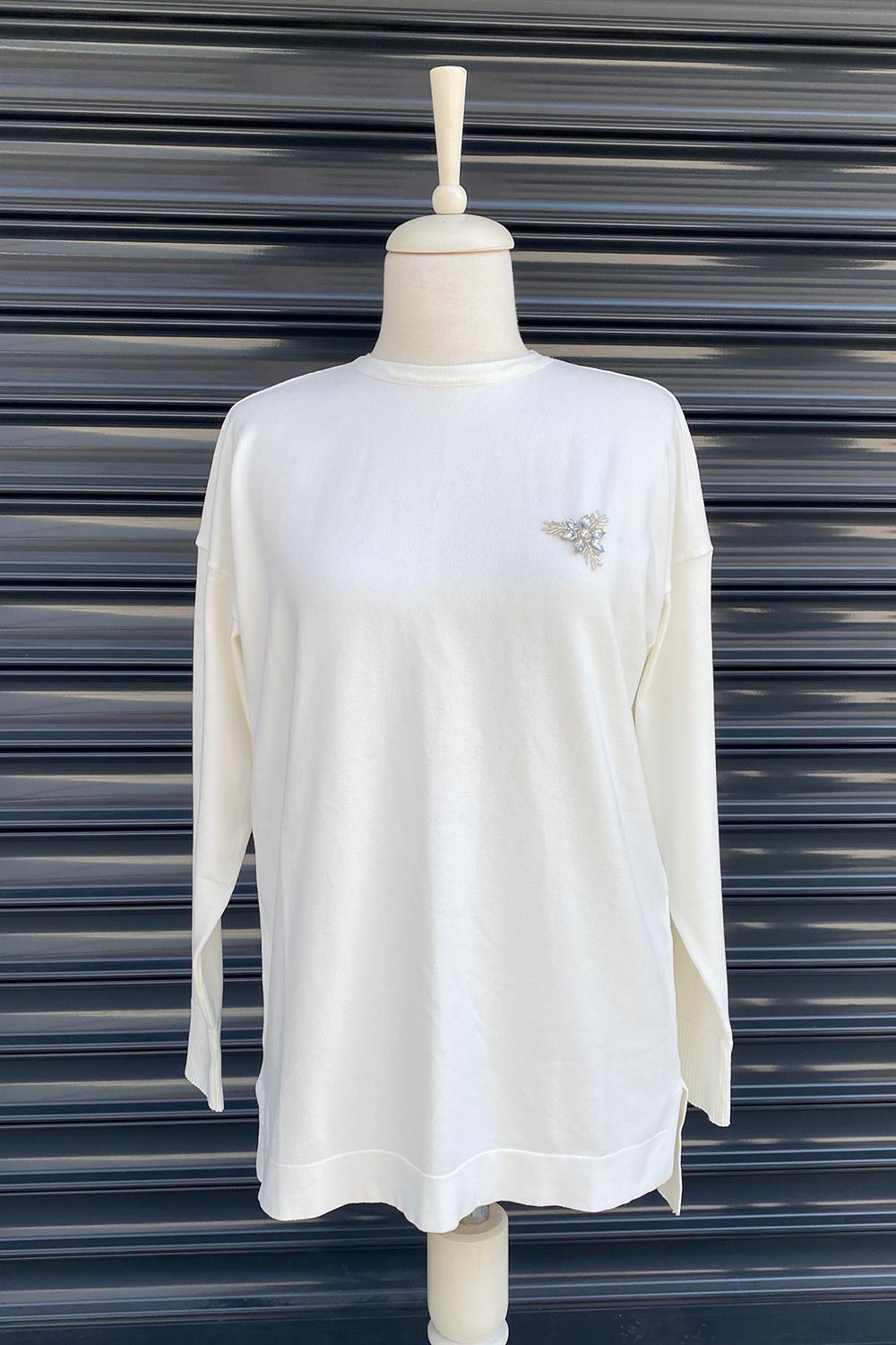 Missemramiss İşlemeli Triko Bluz 3749 Ekru