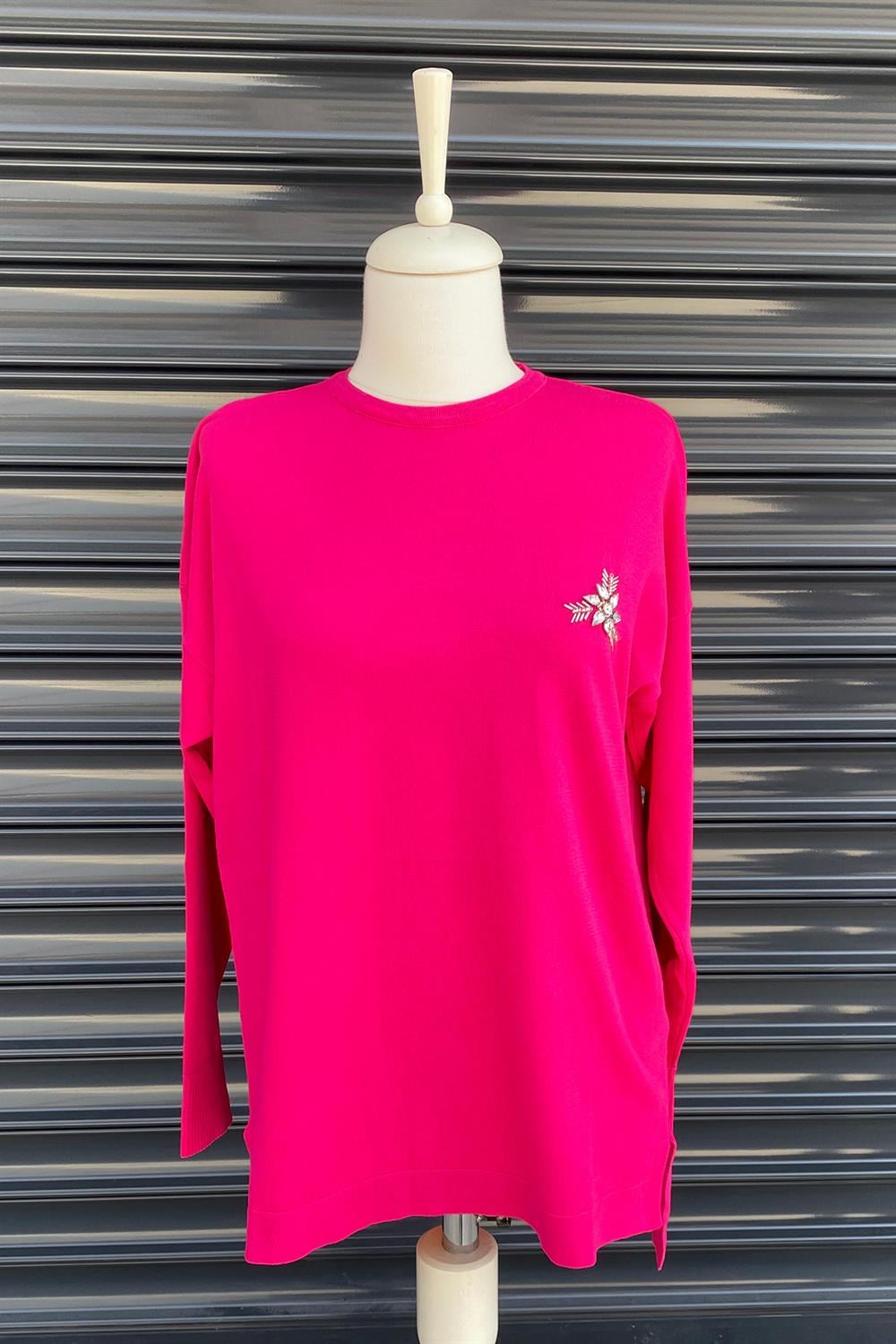 Missemramiss İşlemeli Triko Bluz 3749 Fuşya