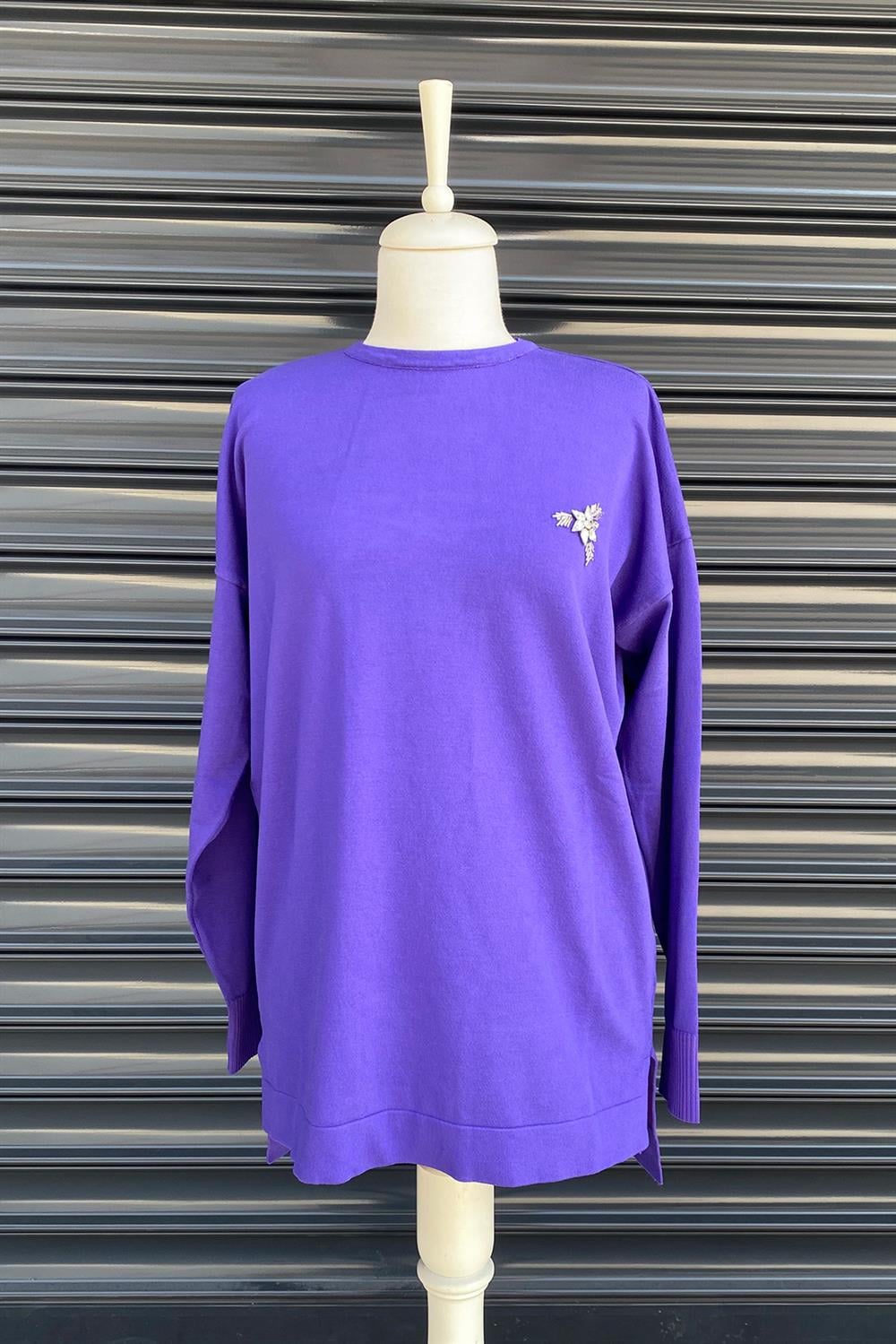 Missemramiss İşlemeli Triko Bluz 3749 Mor