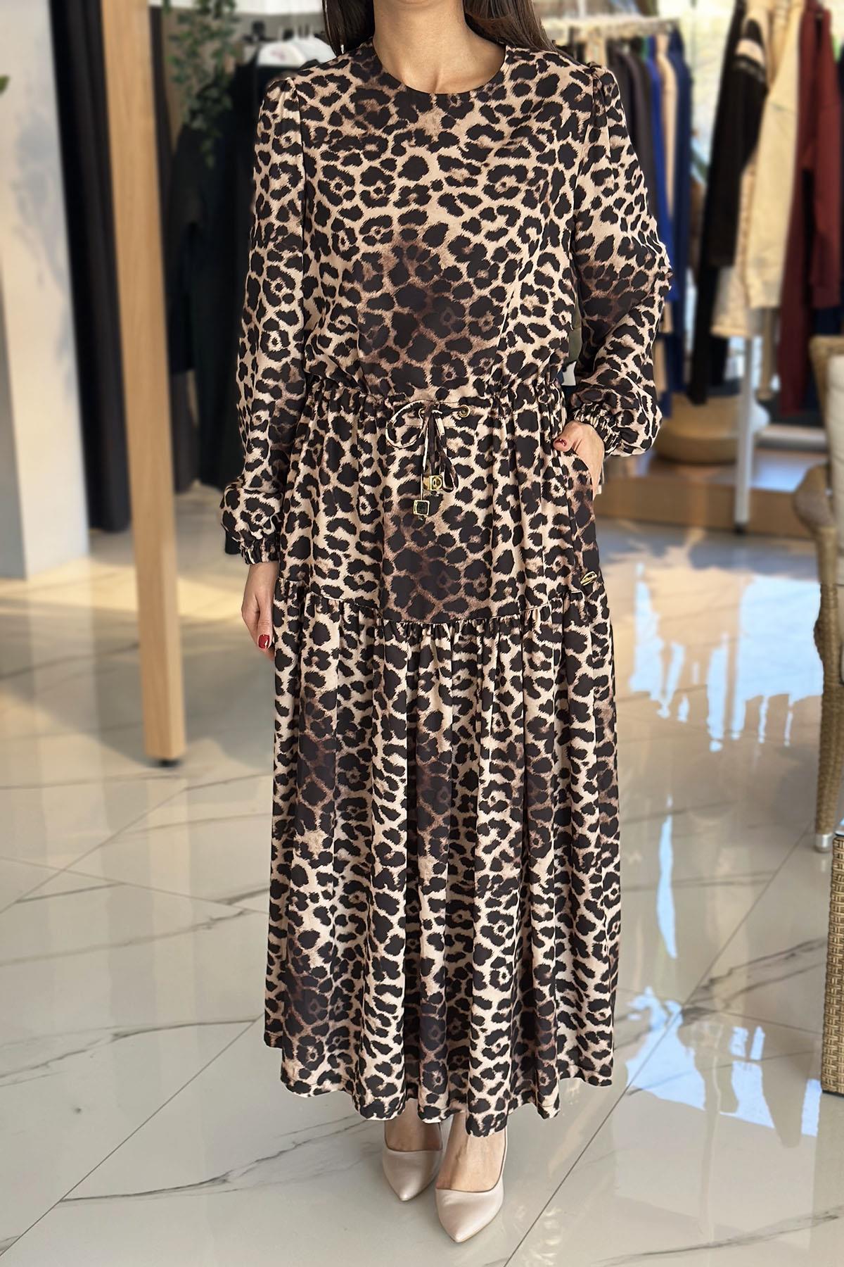 Missemramiss Leopar Desenli Elbise 4686 Kahverengi