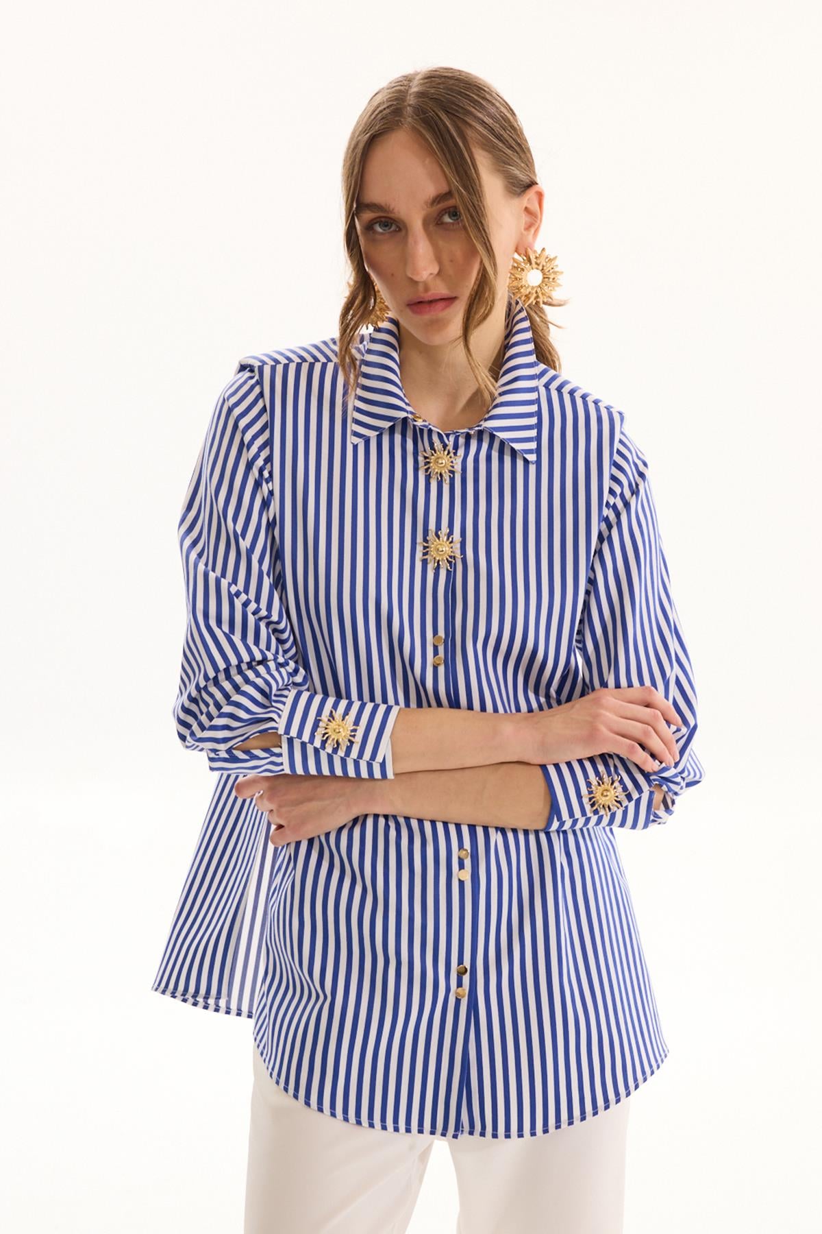 Missemramiss Line Stile Gömlek Tunik 4811 Lacivert Çizgili
