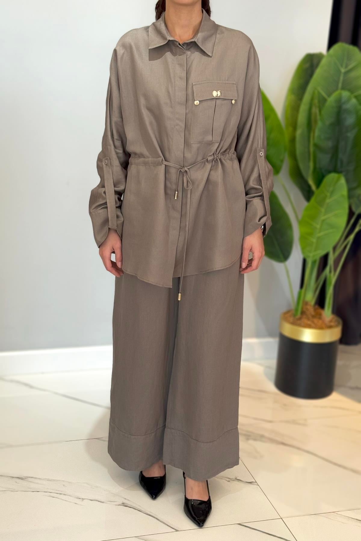 Missemramiss Linen Keten Takımn 4789 Koyu Vizon