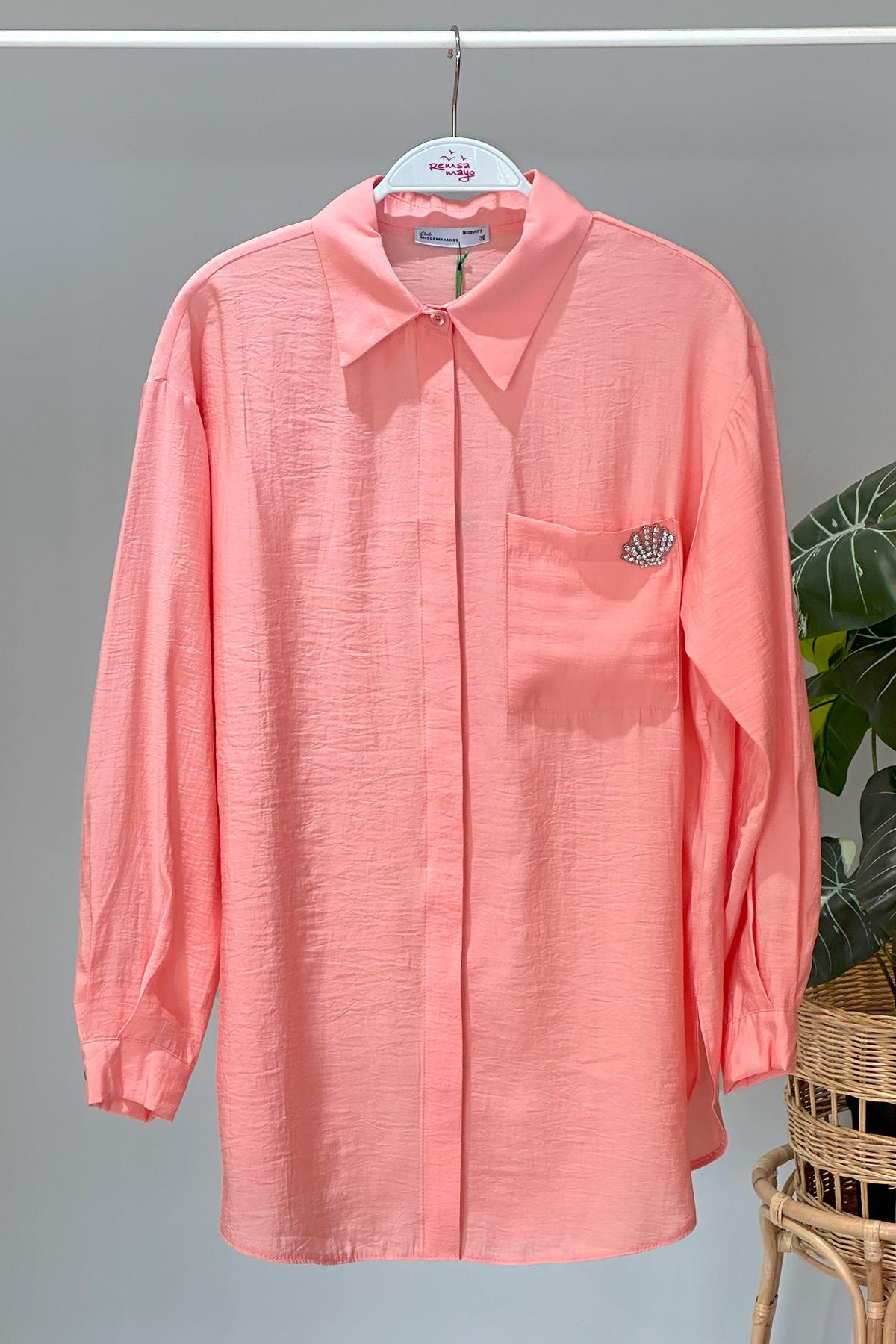 Missemramiss Sea Shell İşlemeli Gömlek Tunik 4360 Somon