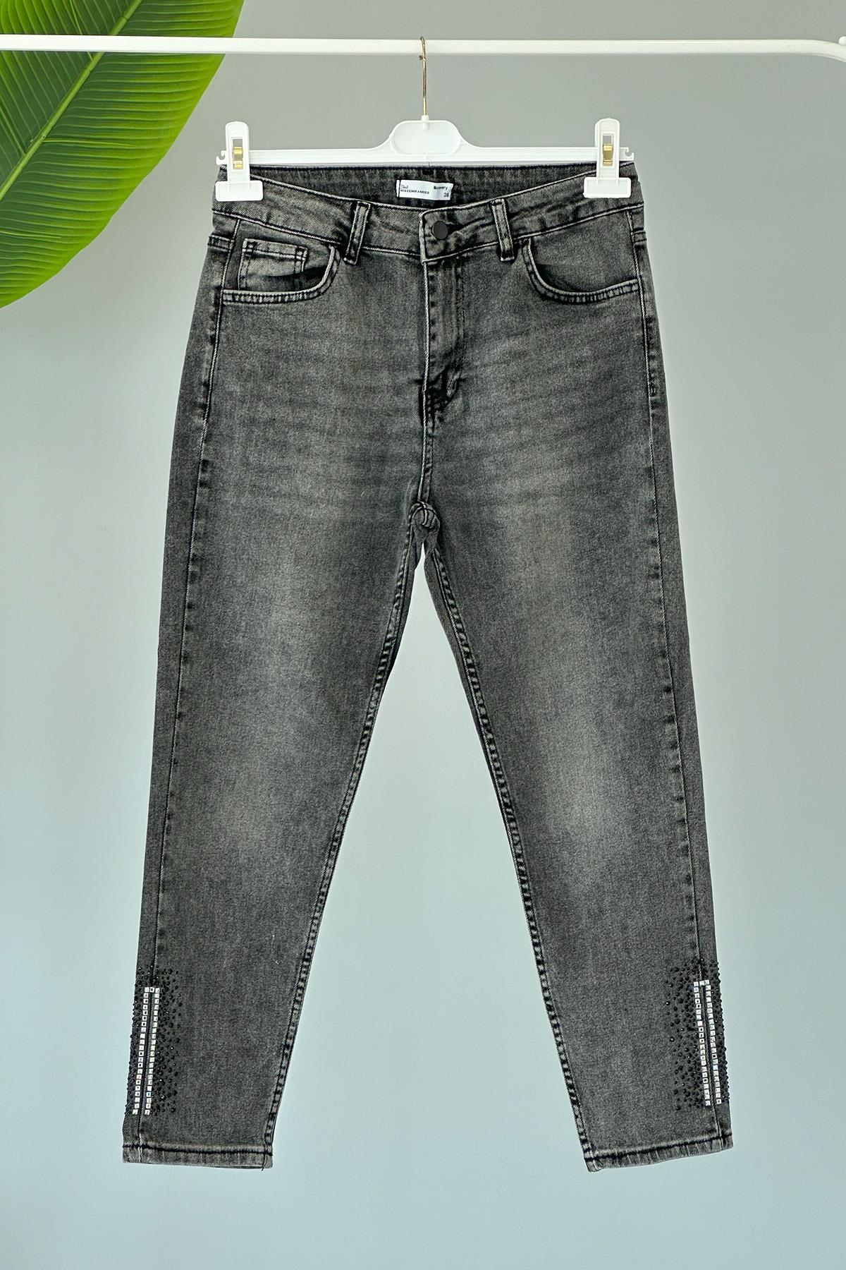Missemramiss Taş Detaylı Denim Pantolon 4166 Antrasit