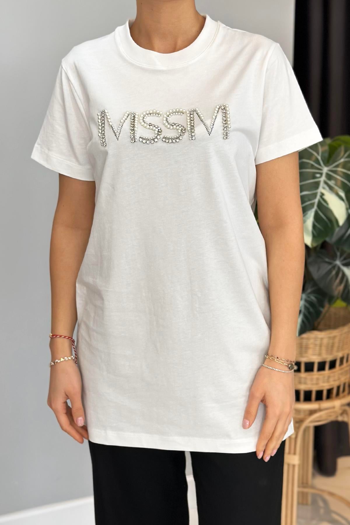 Missemramiss Taşlı Tshirt Tunik 4741 Ekru