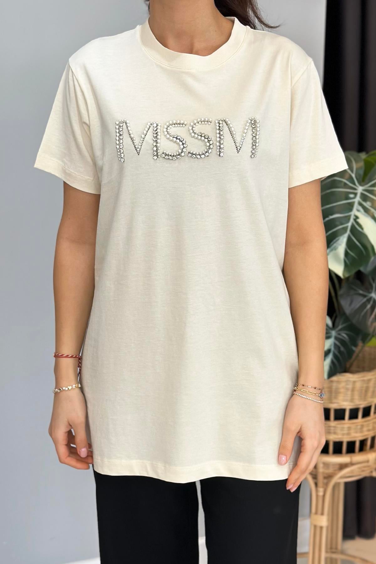 Missemramiss Taşlı Tshirt Tunik 4741 Krem