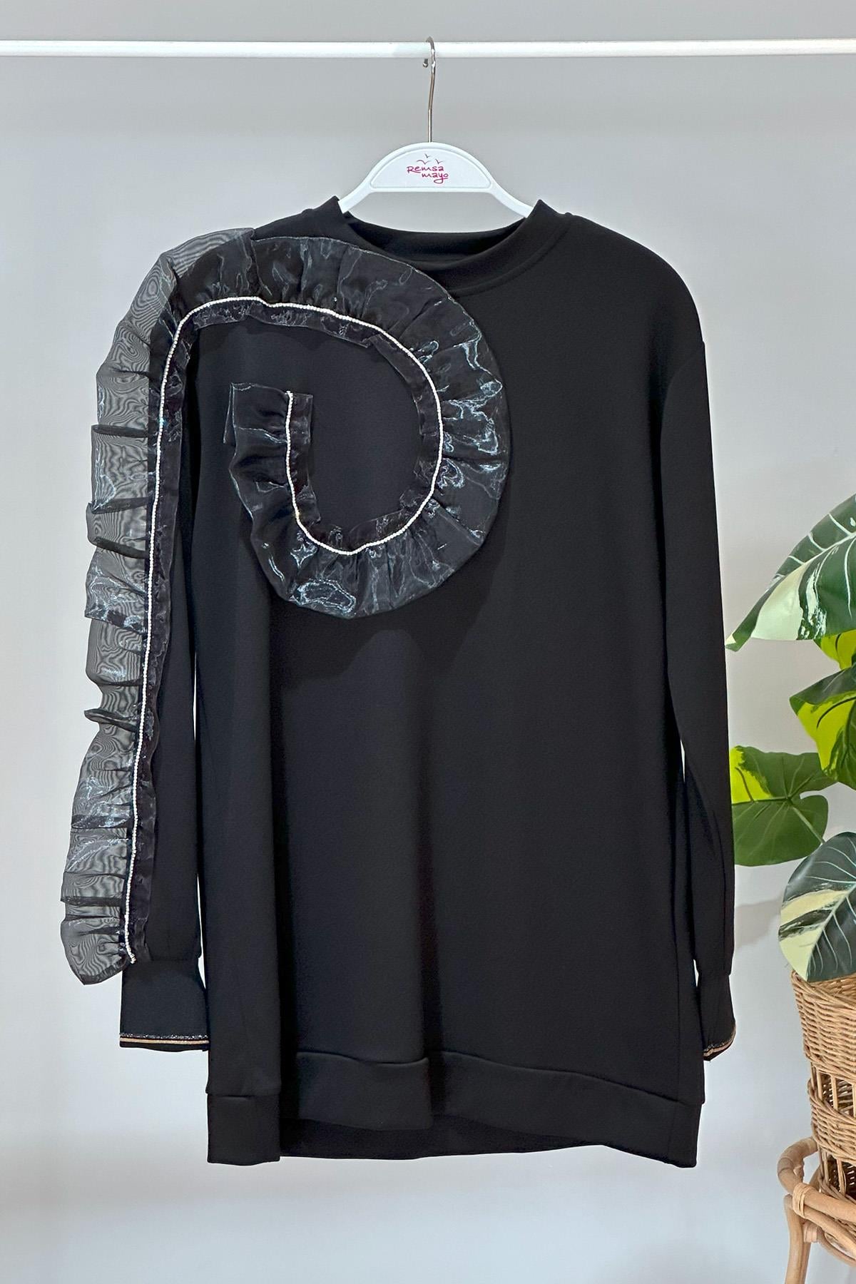 Missemramiss Tül Detay Stile Sweatshirt 4451 Siyah