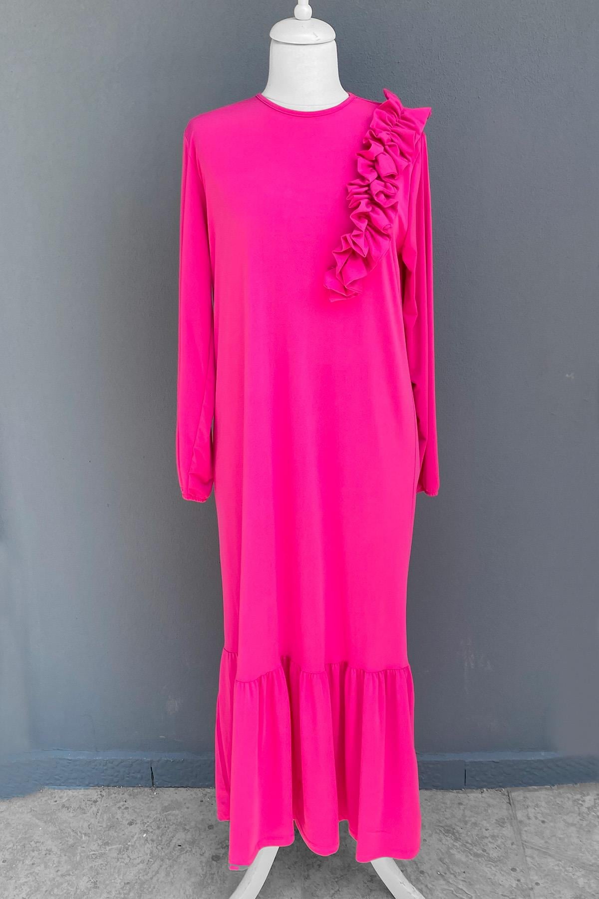 Missemramiss Venezia Yaka Fırfır Sandy Elbise 3784 Fuşya