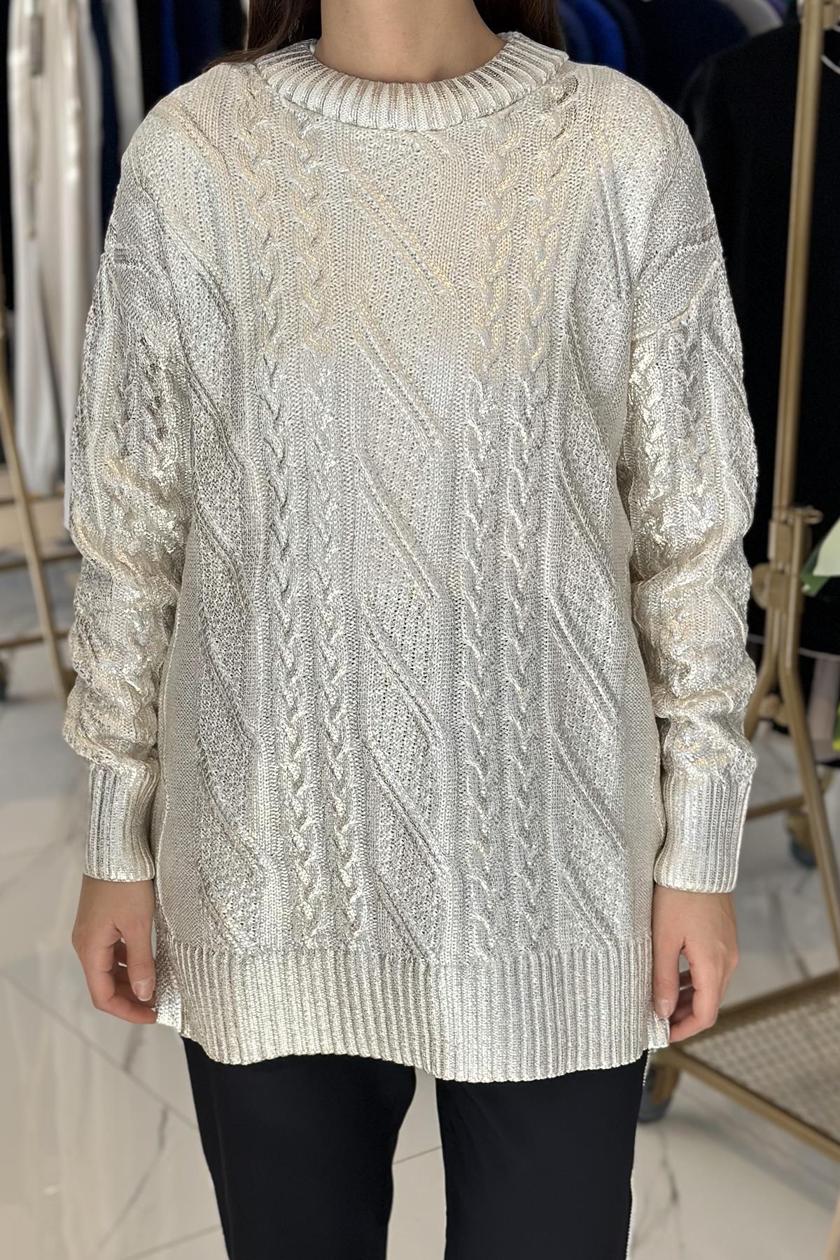 Missemramiss Viverre Varaklı Kazak Tunik 4571 Bej Gold