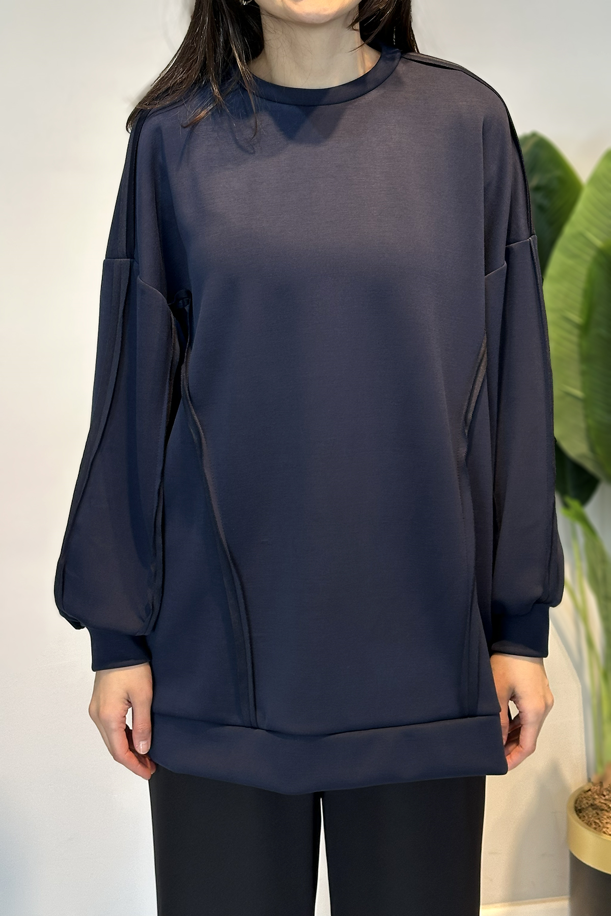 Modal Basic Sweat Kesme Detay Tunik 24334 Lacivert