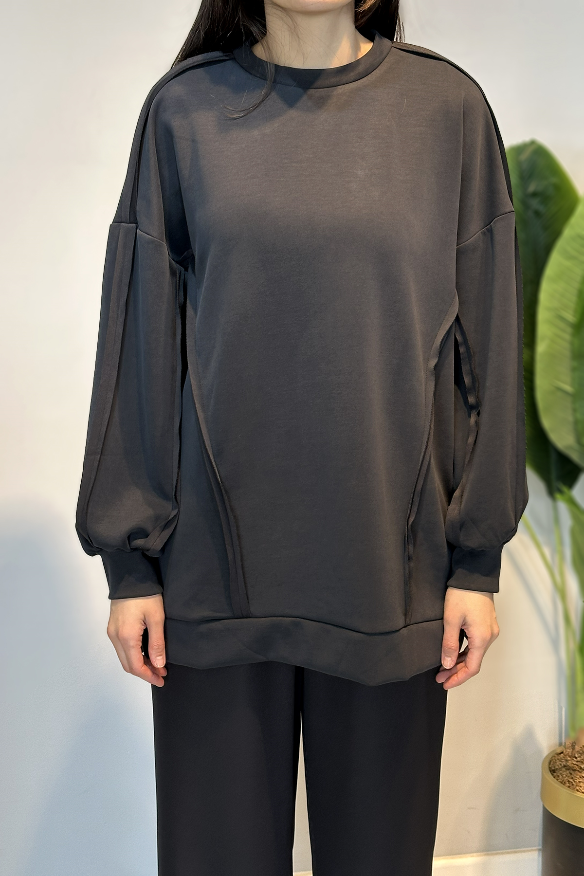 Modal Basic Sweat Kesme Detay Tunik 24334 Siyah