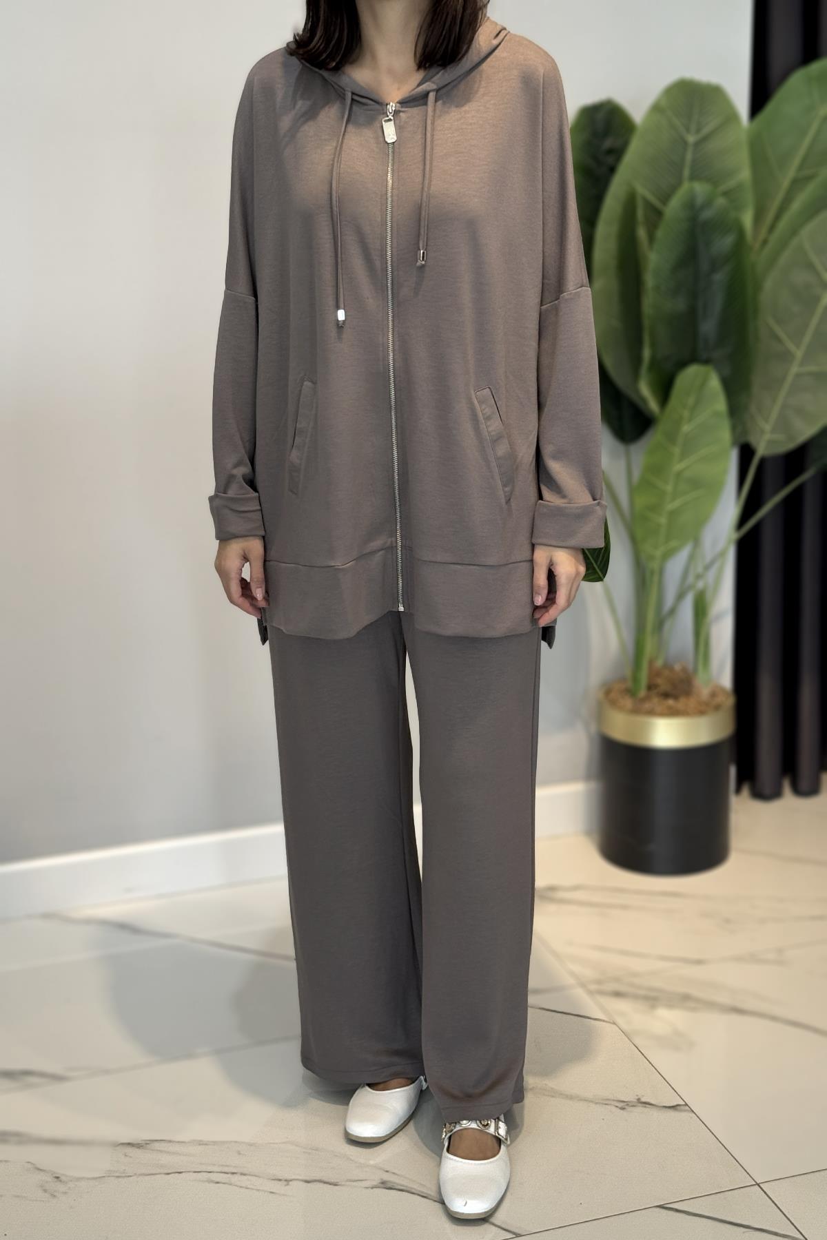 Modal Kapüşonlu Basic Takım 3111 Koyu Vizon