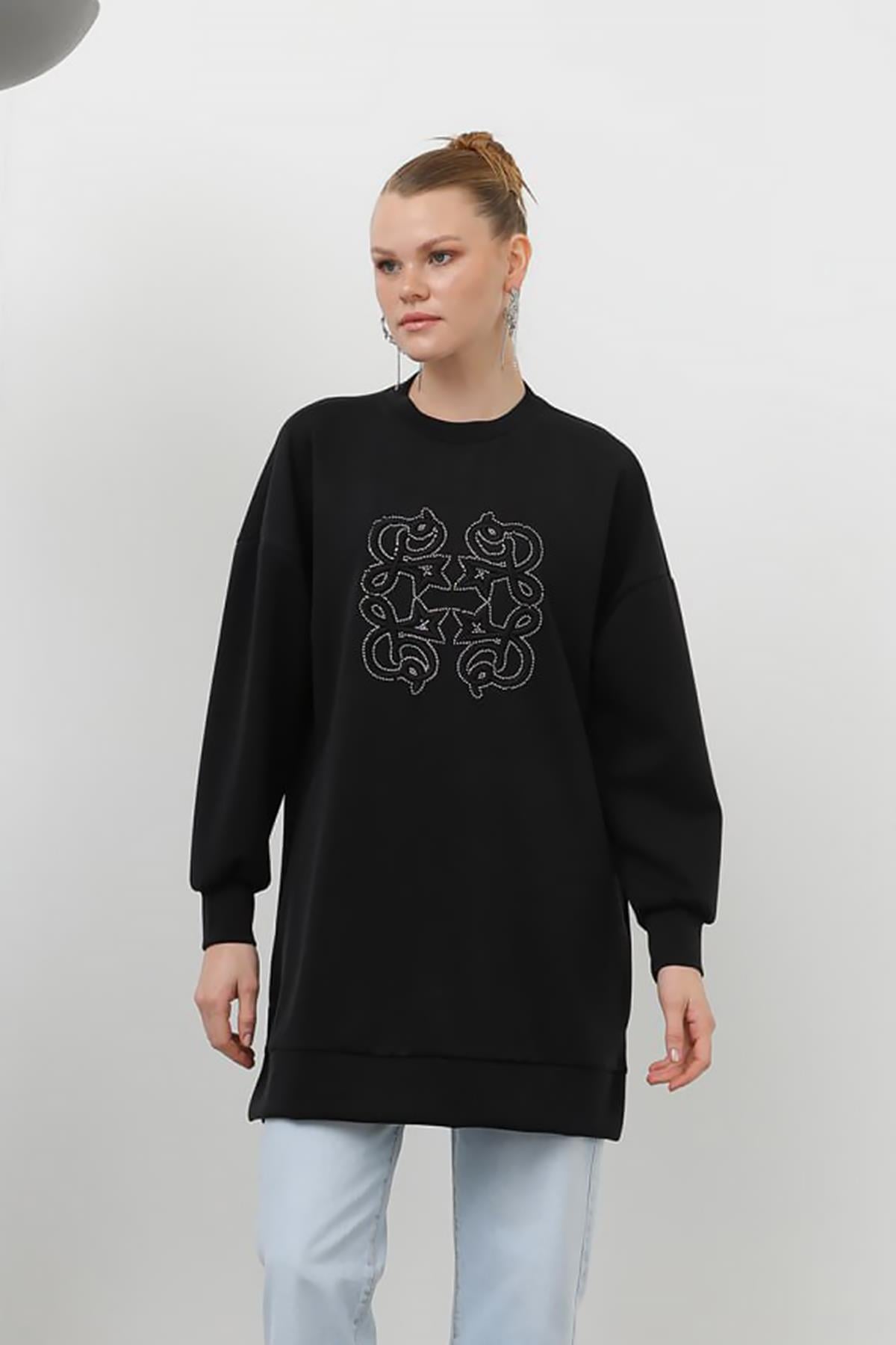 Nakış Detaylı Modal Tunik Sweat 10612 Siyah
