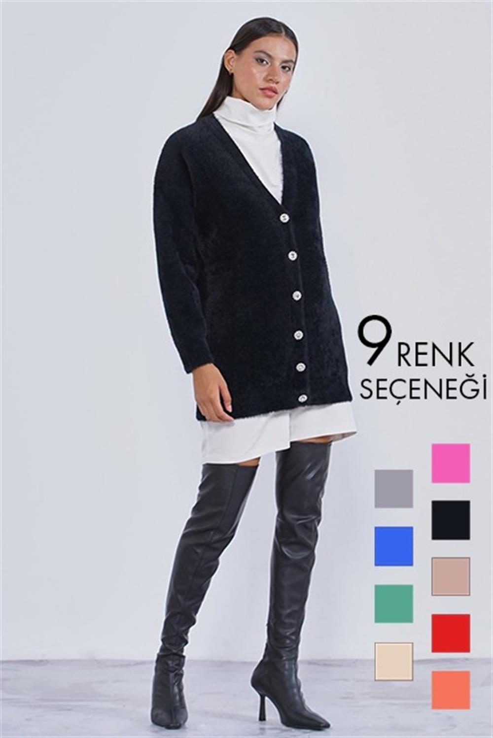 Nuss Angora Basic Hırka Renkli - 9 Renk seçeneğiyle