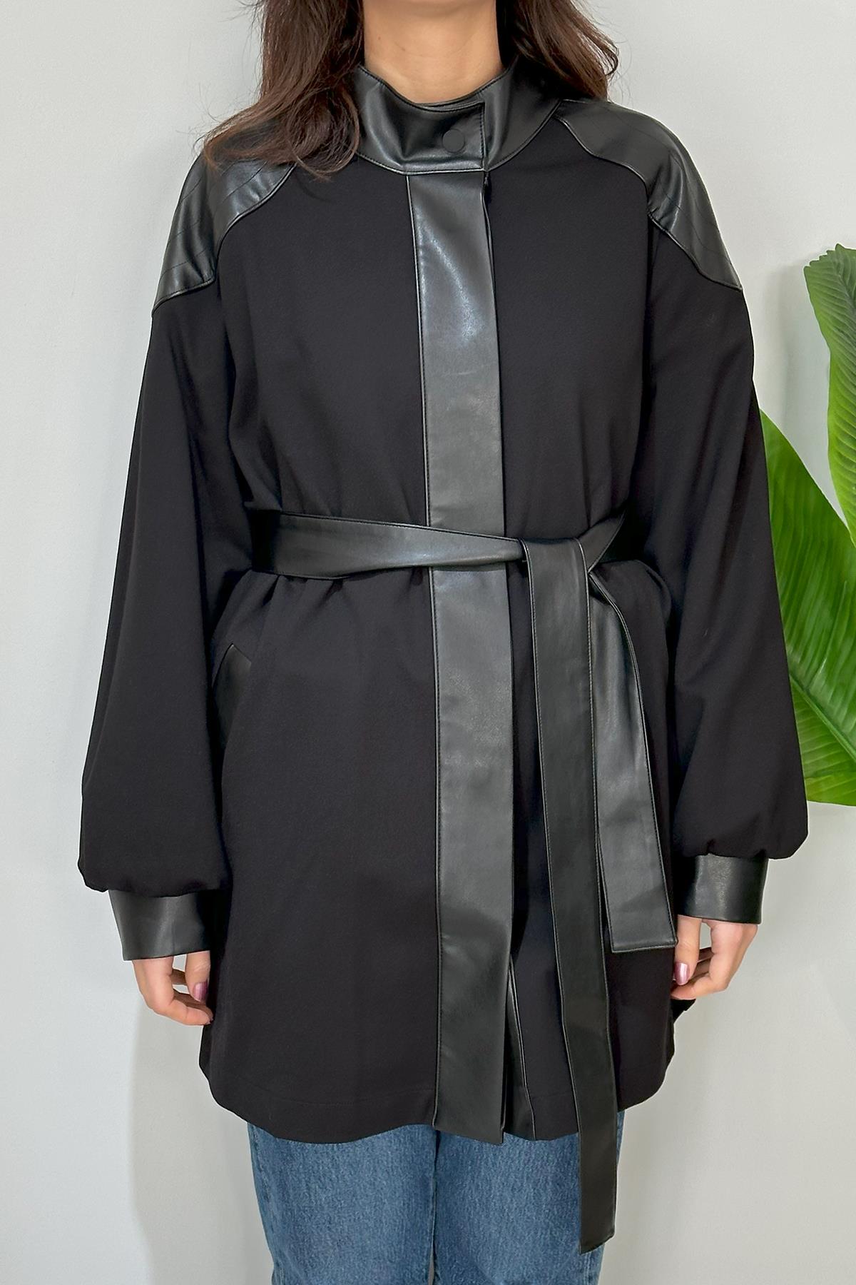 Nuss Çıtçıtlı Deri Detaylı Ceket Kap 6004 Siyah