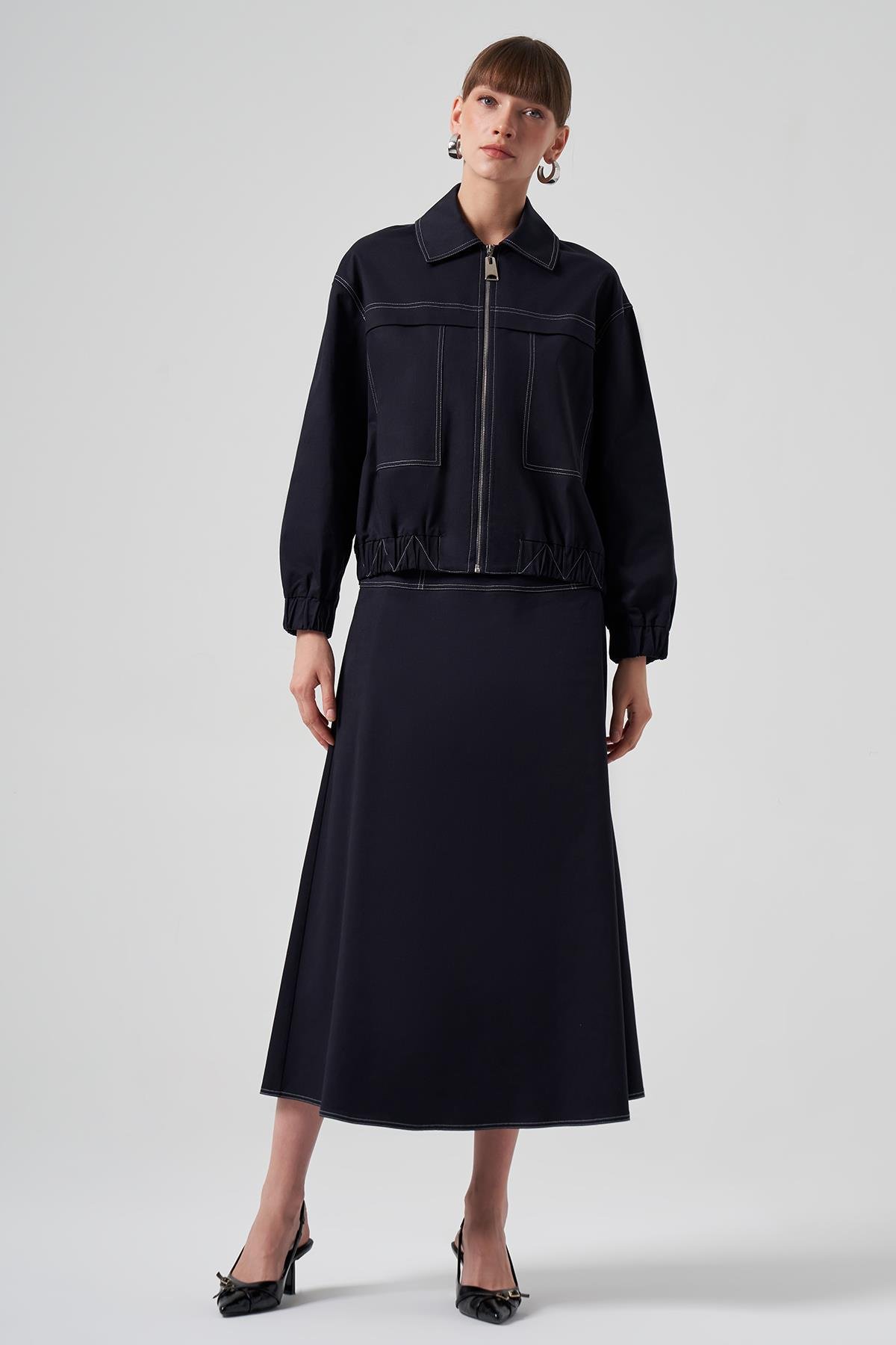 Nuss Fermuarlı Kısa Ceket 6027 Lacivert