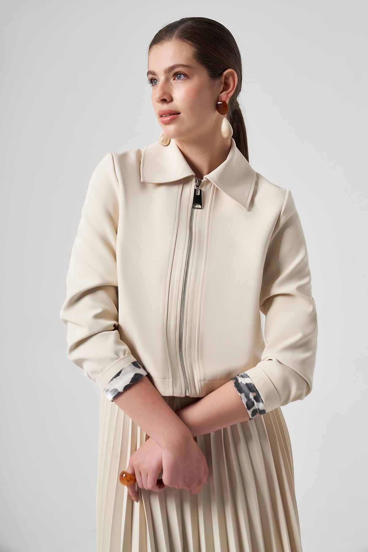 Nuss Kısa Ceket 6037 Krem