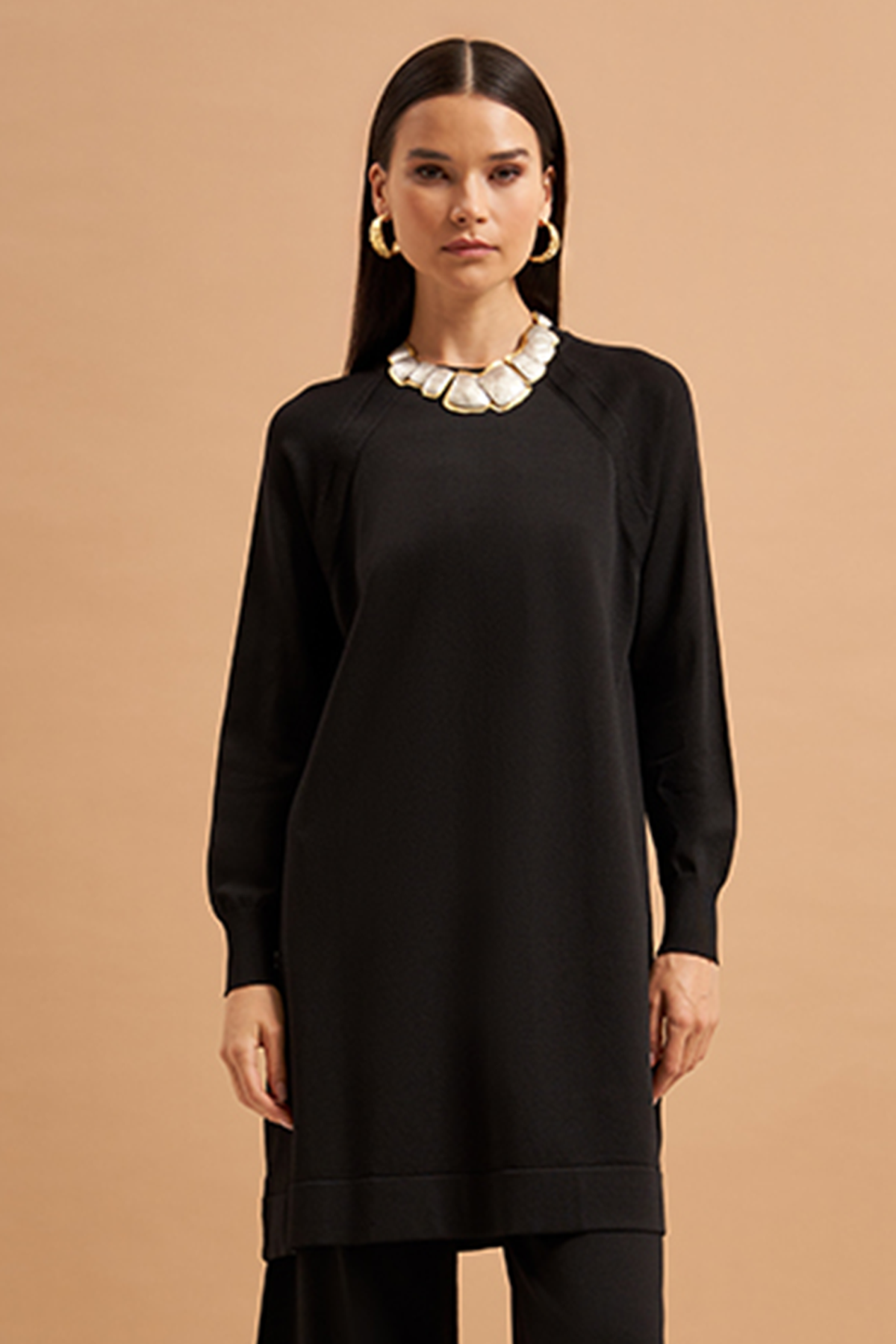 Nuss Merserize Bilek Detaylı Basic Tunik 500 Siyah
