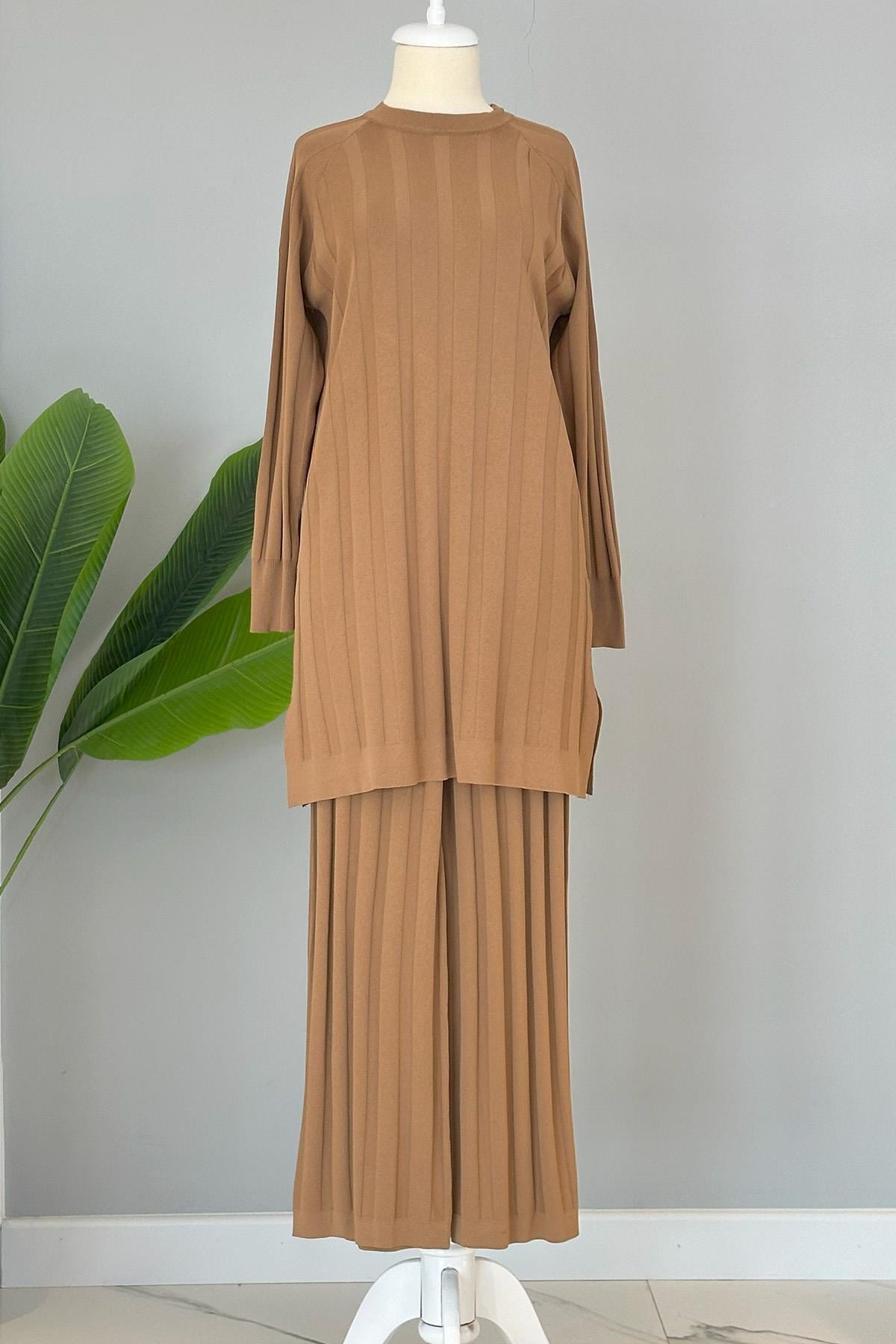 Nuss Merserize Kalın Fitilli Pantolonlu Takım 1101 Bal