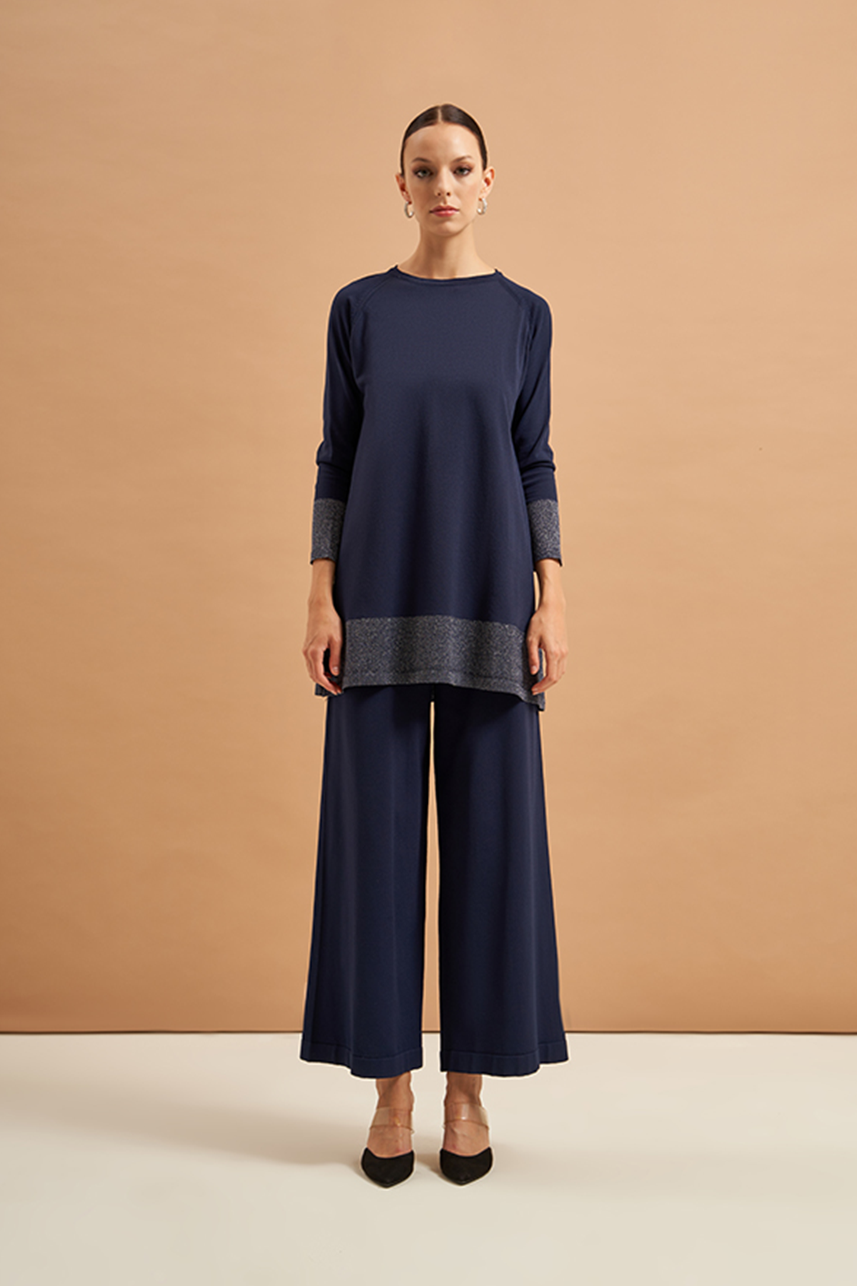 Nuss Merserize Sim Detaylı Pantolonlu Triko Takım NS-23K-604TKM Lacivert